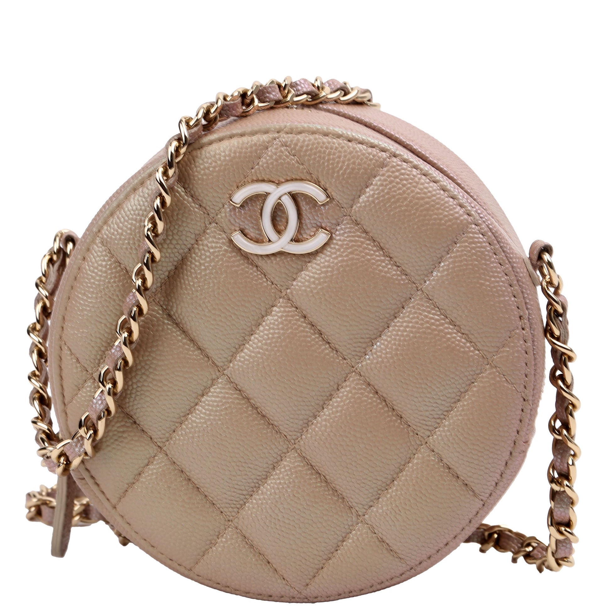 Chanel Round Iridescent Caviar 27M Tan Clutch Bag