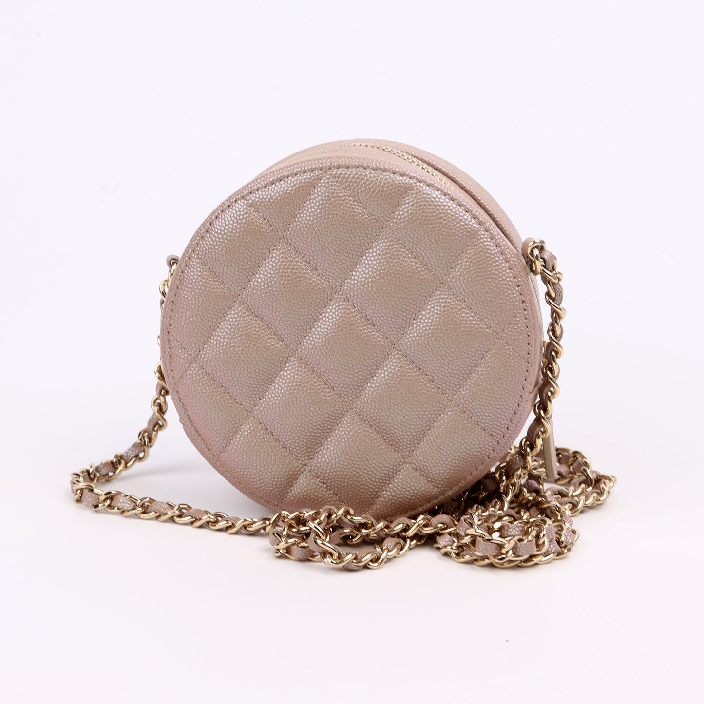 Chanel Round Iridescent Caviar 27M Tan Clutch Bag