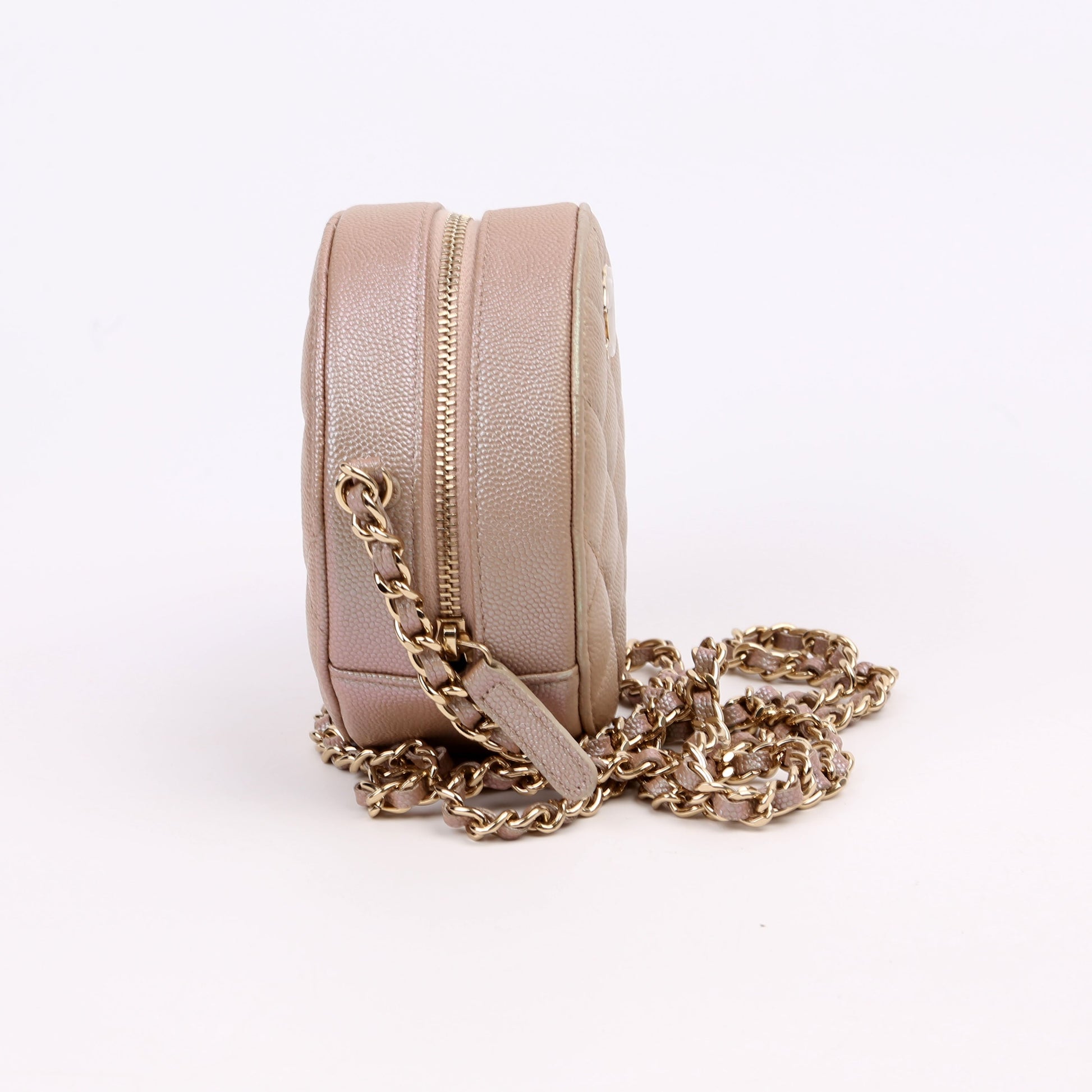 Chanel Round Iridescent Caviar 27M Tan Clutch Bag