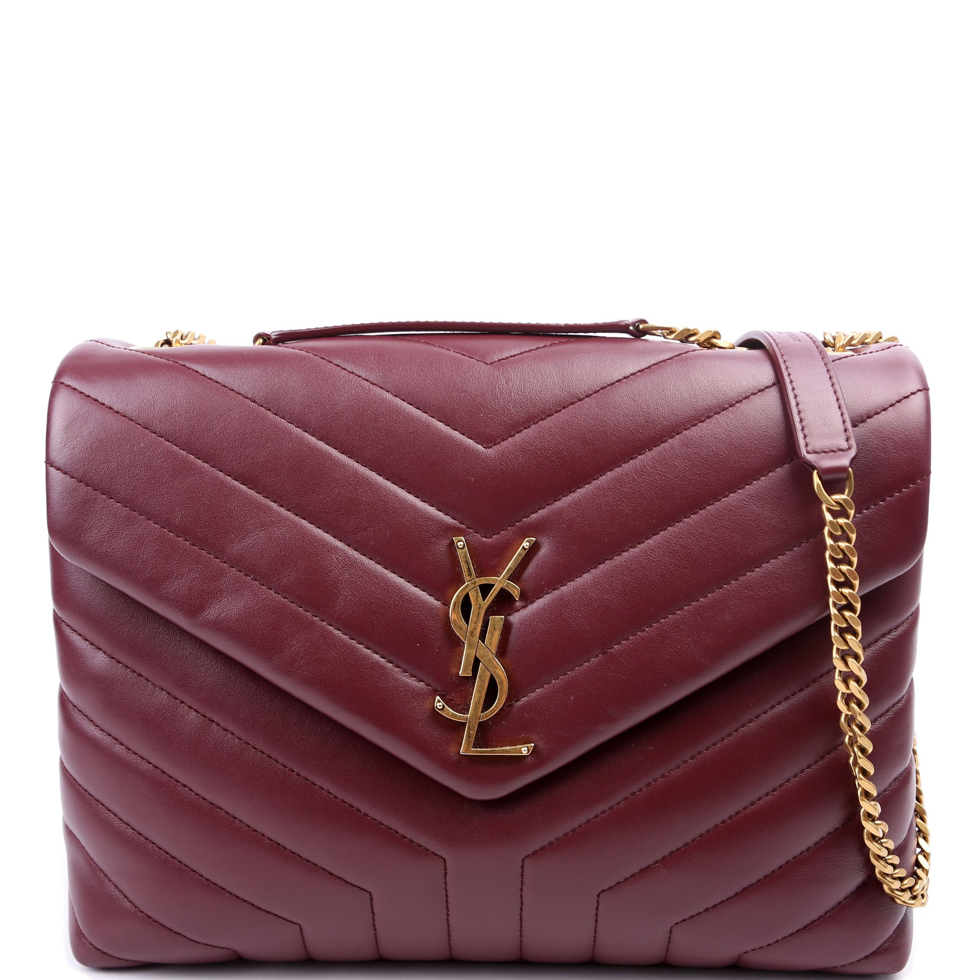 YSL Saint Laurent Loulou Burgundy Bag Quilted Medium Travel Bag