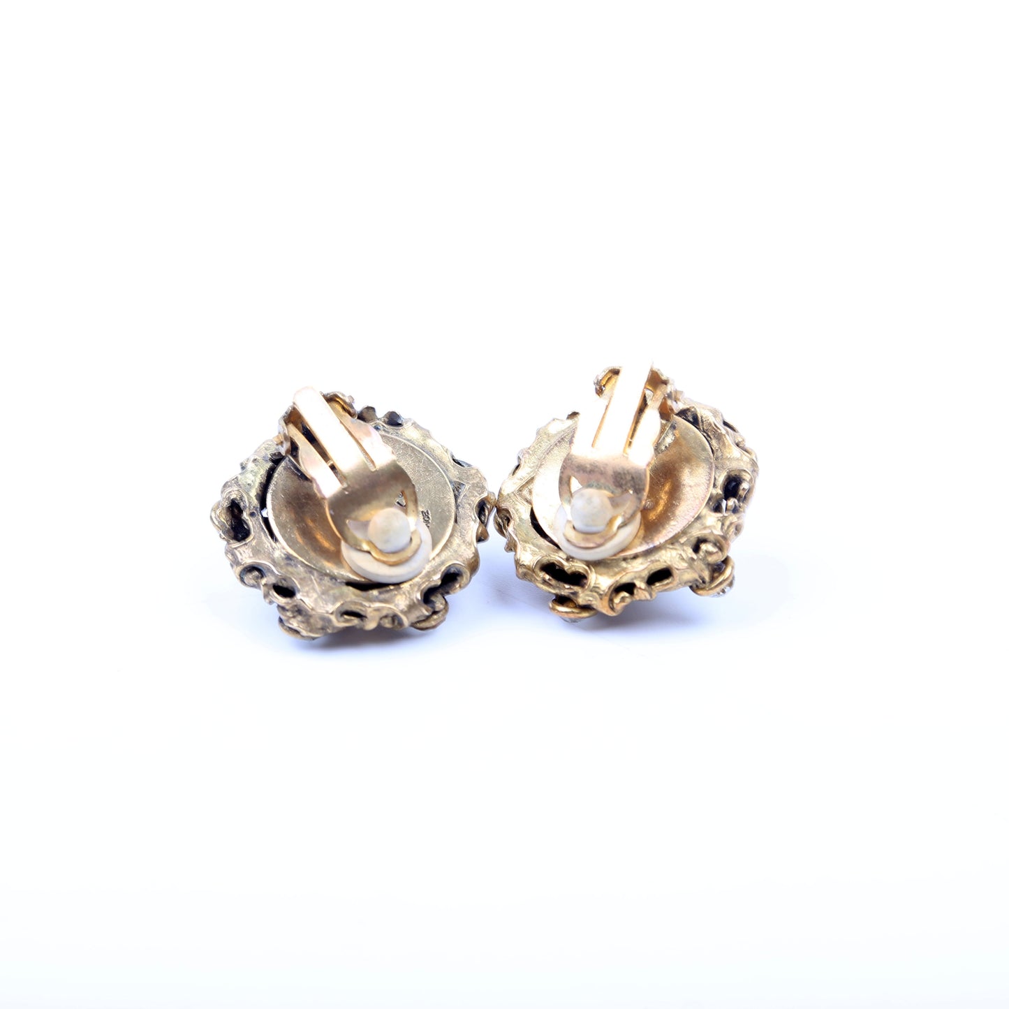 Chanel CC Rhinestone/Faux Pearl Clip On   Earrings Gold