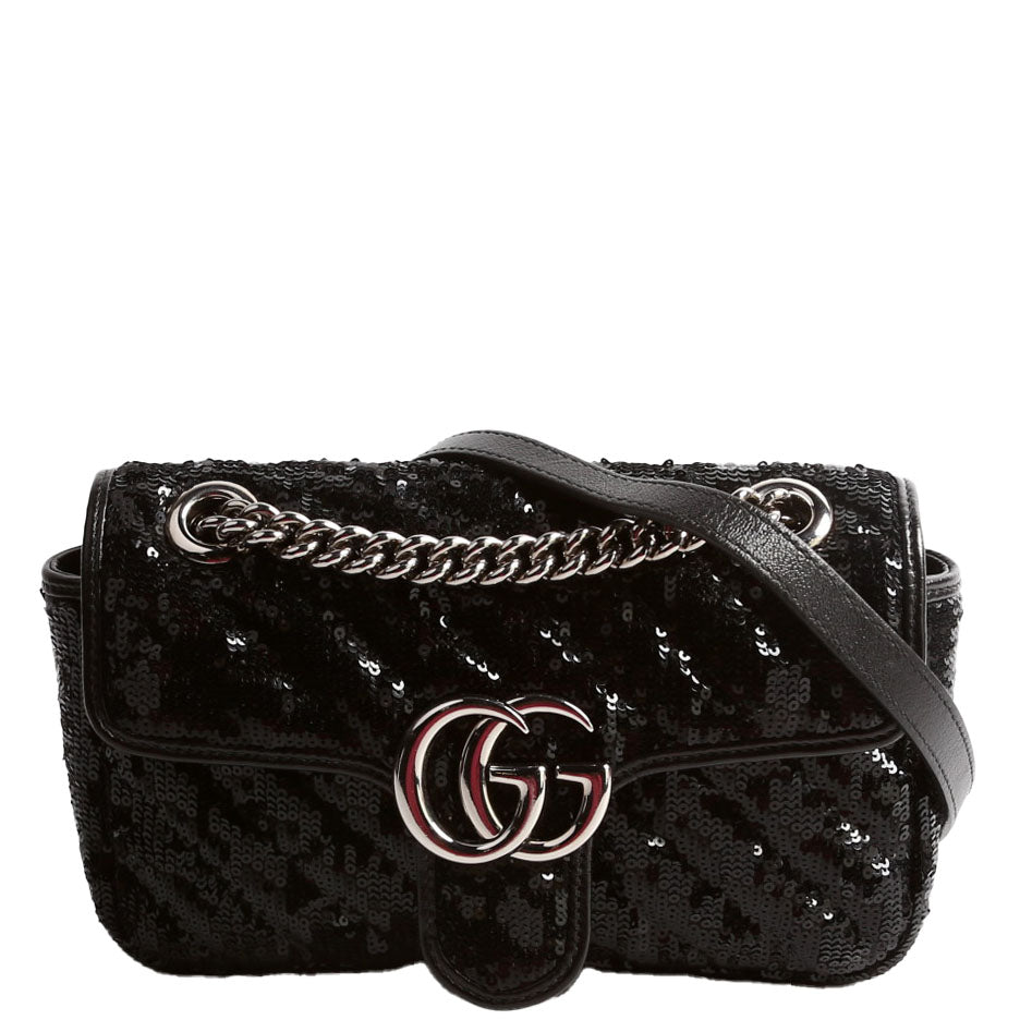 Gucci Marmont Sequin Black Mini Flap Shoulder Bag