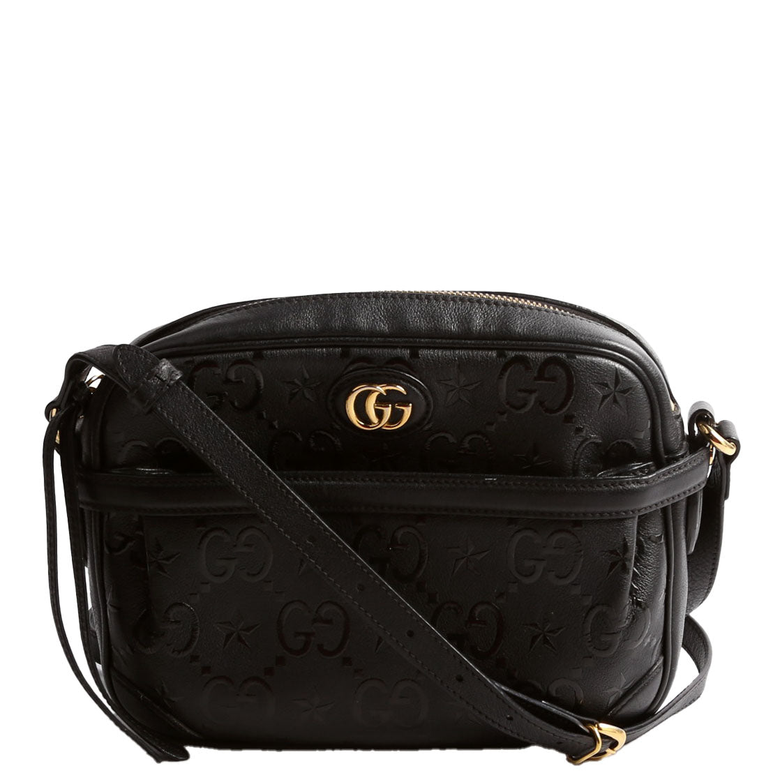 Gucci Star Embossed Shoulder Bag Leather Black