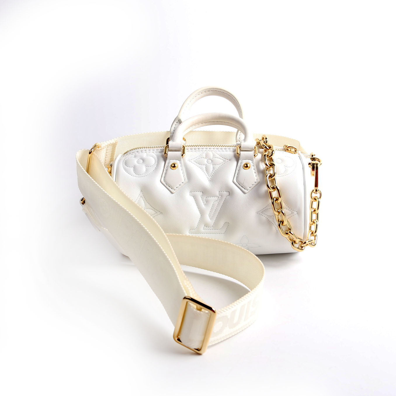 Louis Vuitton Papillon BB Bubblegram Calfskin White Handbag