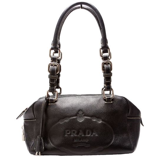Prada Bowling Shoulder Bag Leather Black