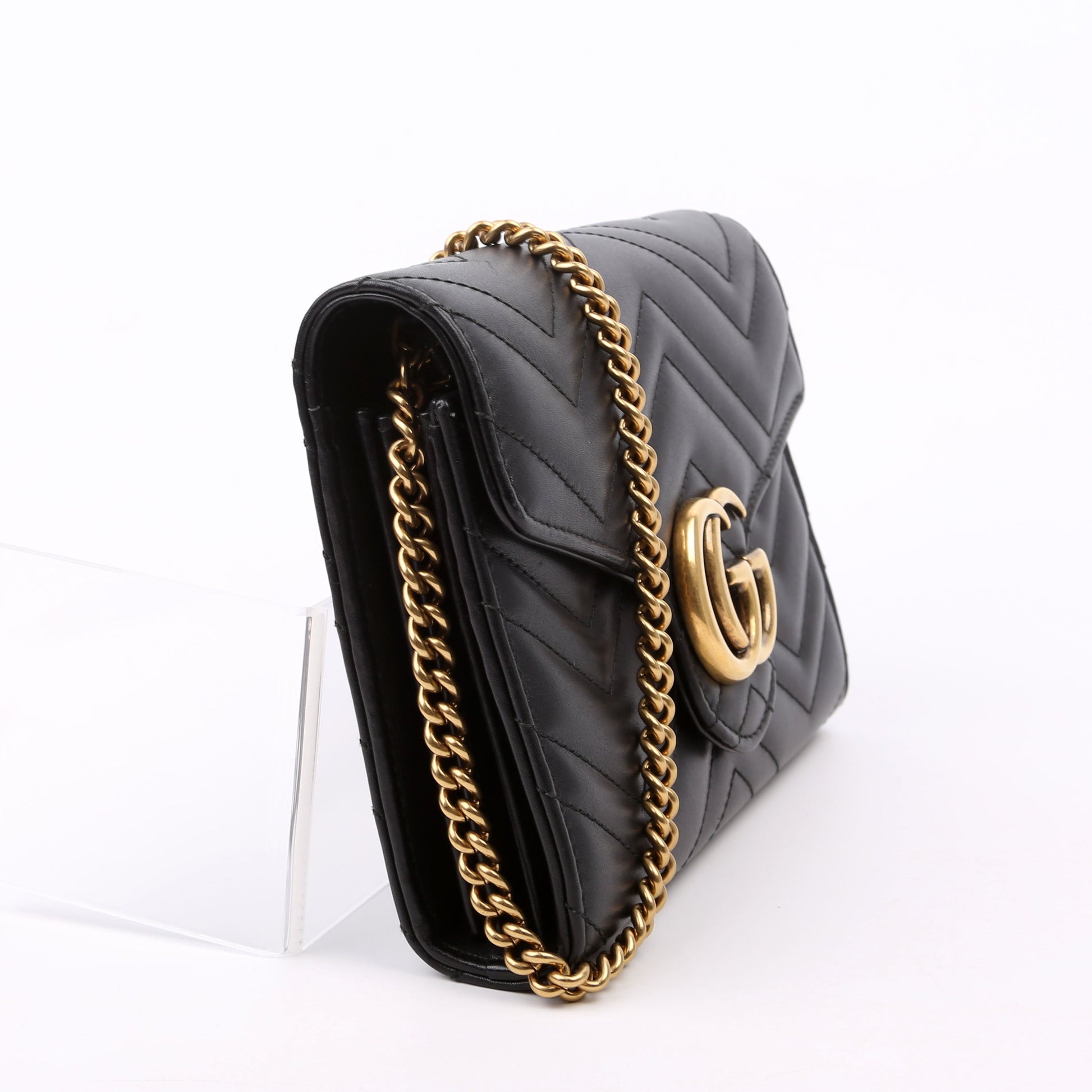 Gucci Marmont Black Chain Wallet Case Wallet Black