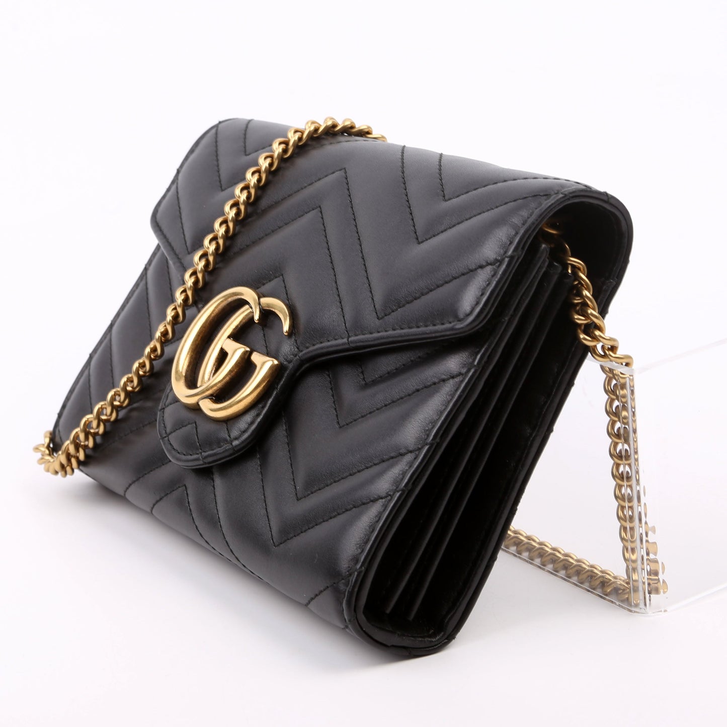 Gucci Marmont Black Chain Wallet Case Wallet Black