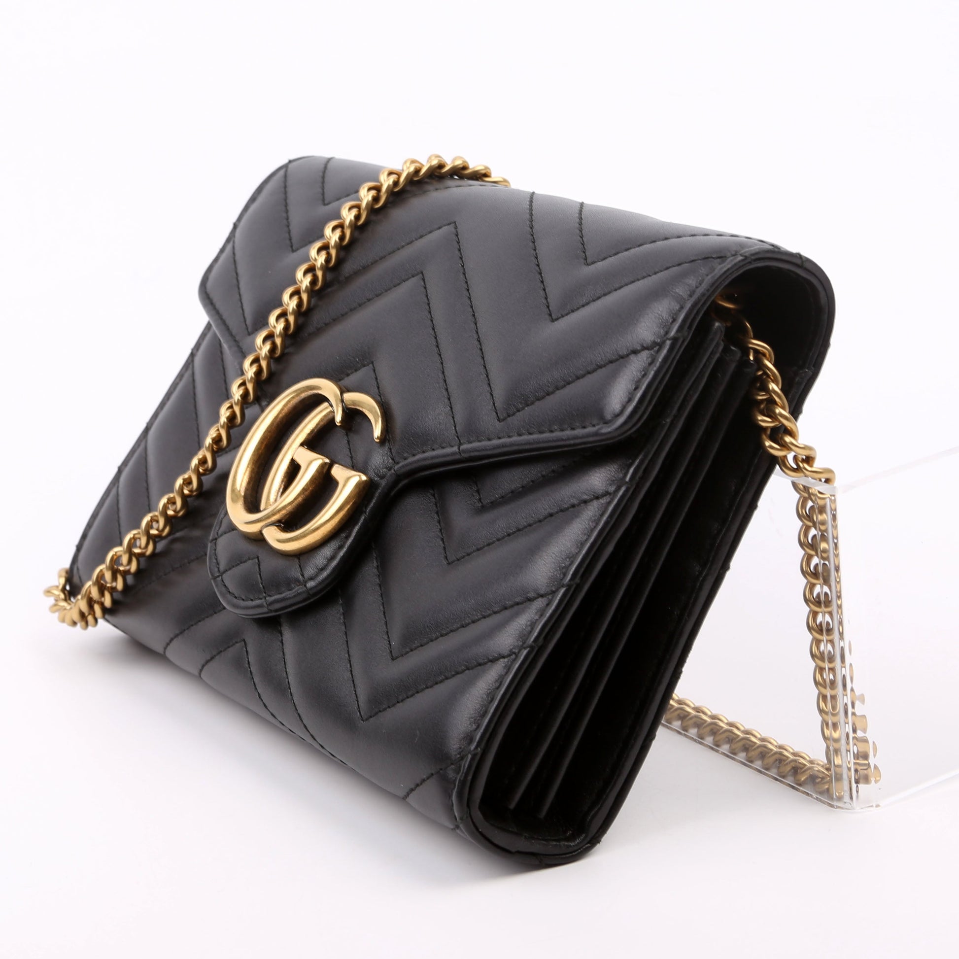 Gucci Marmont Black Chain Wallet Case Wallet Black