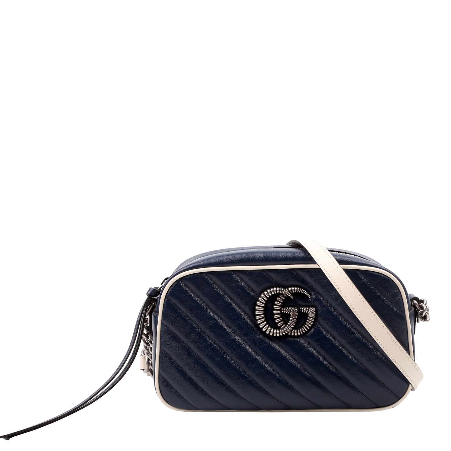 Gucci Marmont Camera Leather White Blue Small Travel Bag