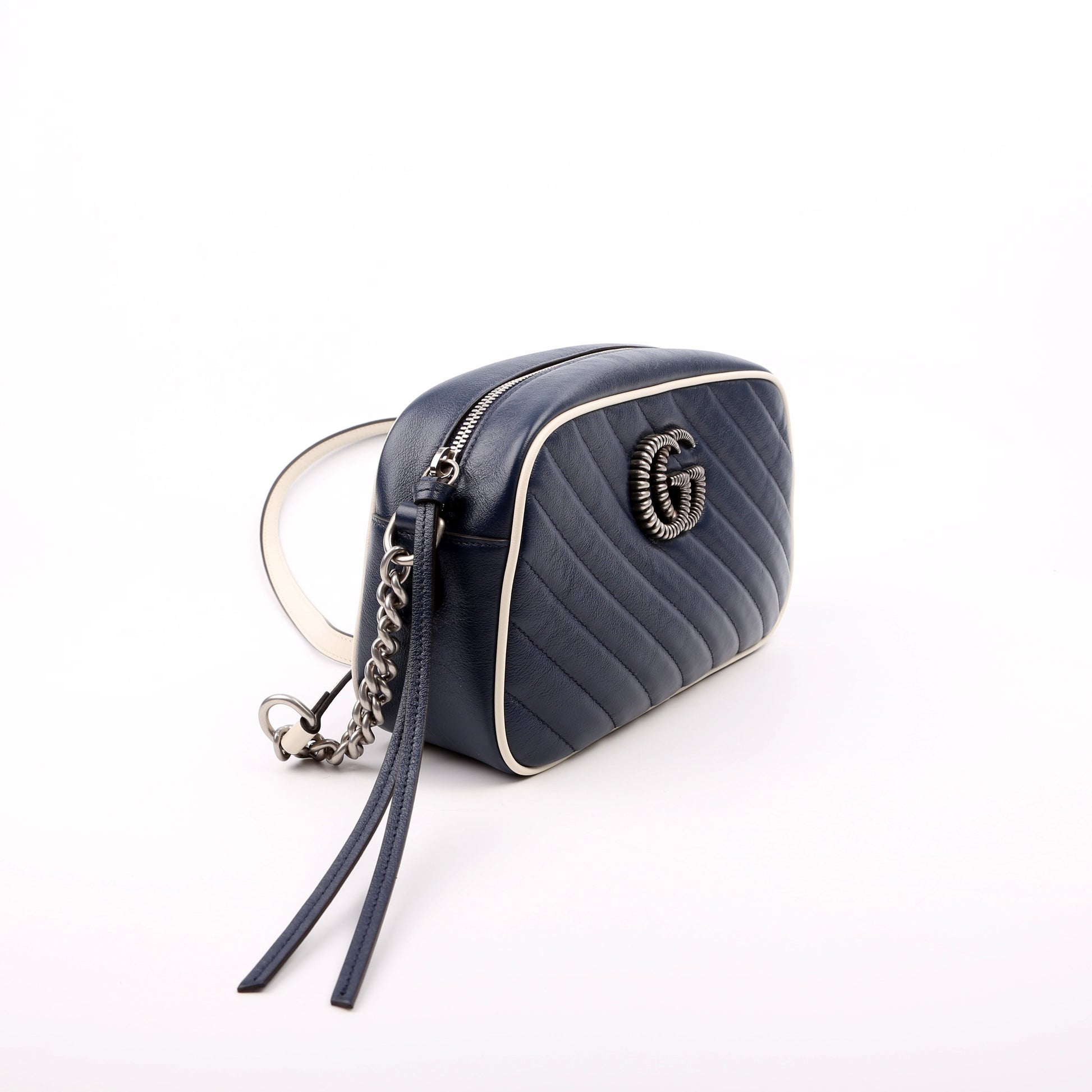 Gucci Marmont Camera Leather White Blue Small Travel Bag