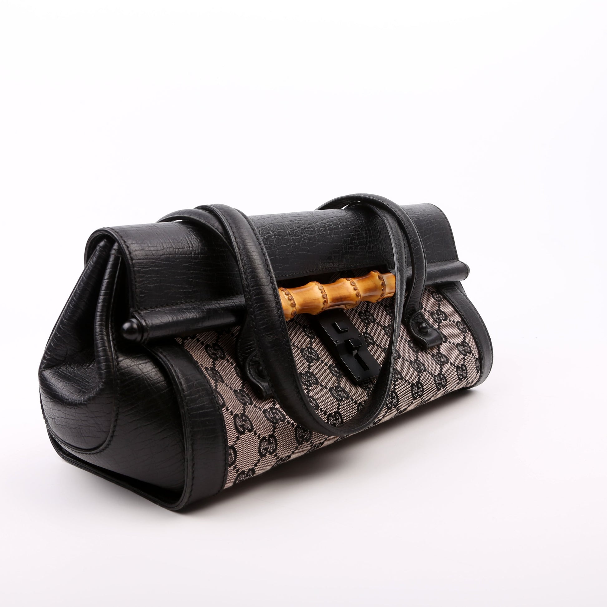 Gucci GG Bamboo Bullet Canvas Black Medium Travel Bag