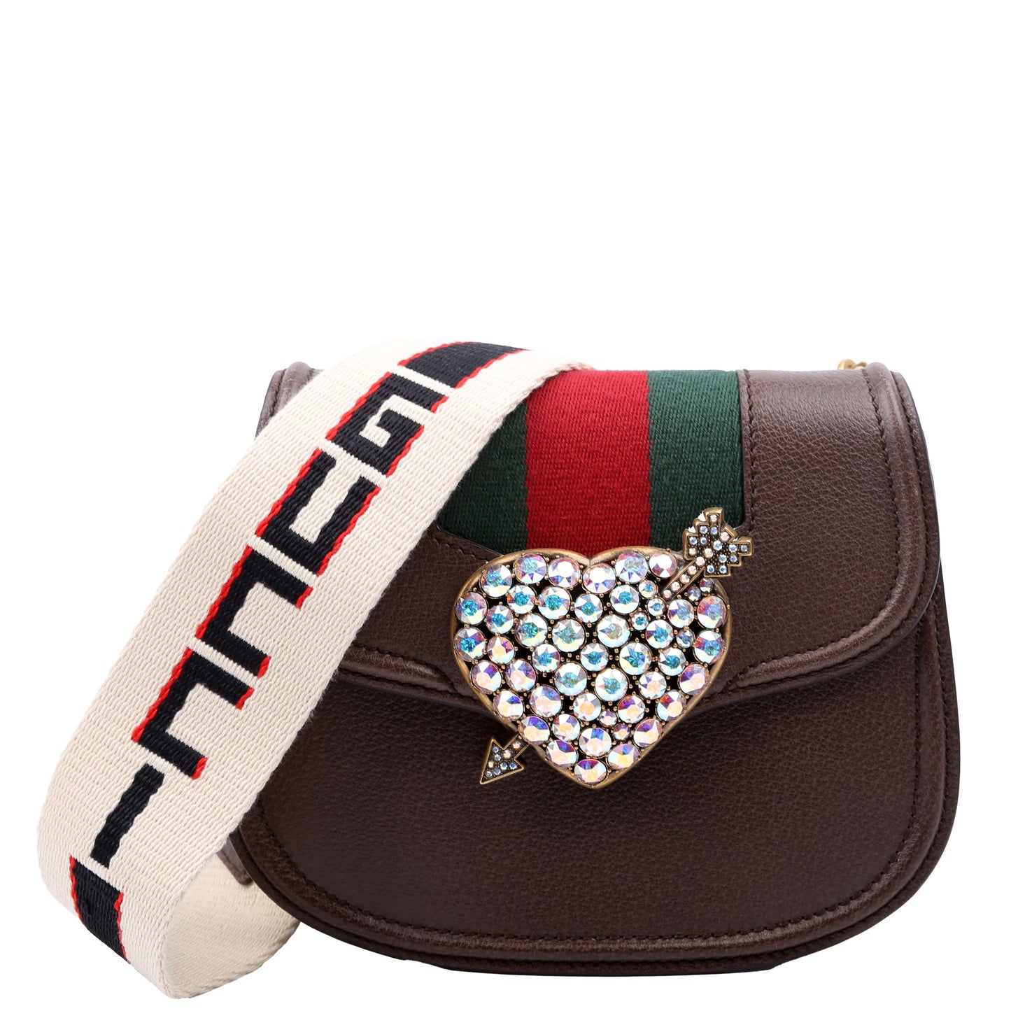 Gucci Jeweled Heart Totem Brown Tote Bag