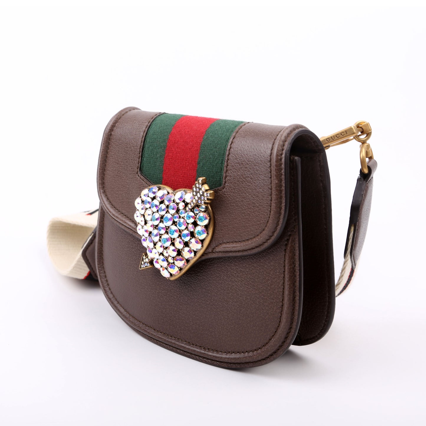 Gucci Jeweled Heart Totem Brown Tote Bag