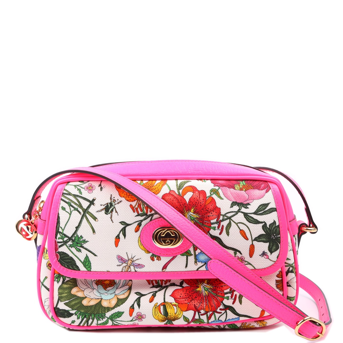 Gucci Flora Canvas Pink Crossbody Bag Pink 1