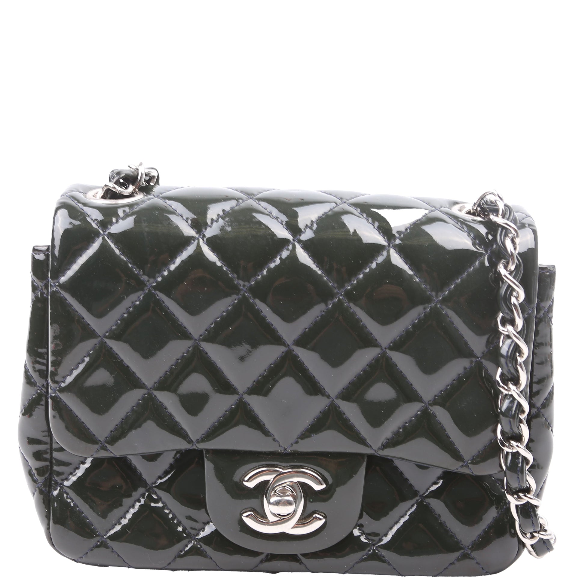 Chanel Classic Flap Square Patent 19M Green Mini Bag