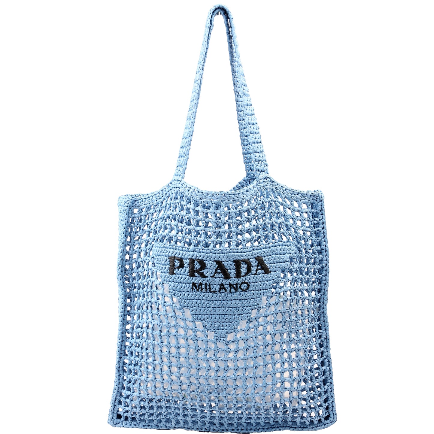 Prada Crochet Tote Bag Raffia Blue