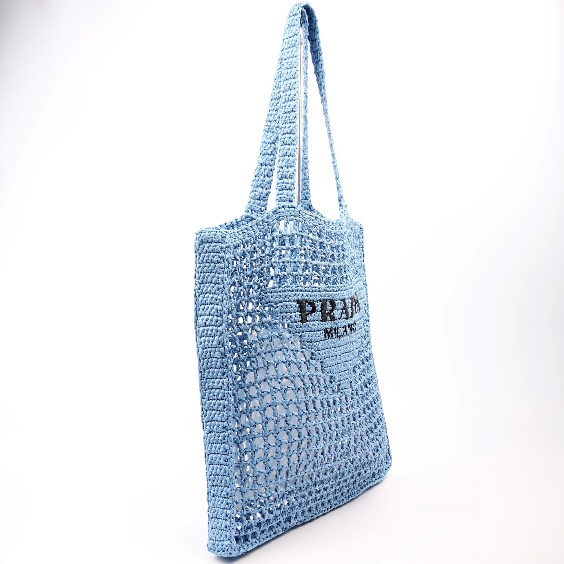 Prada Crochet Tote Bag Raffia Blue