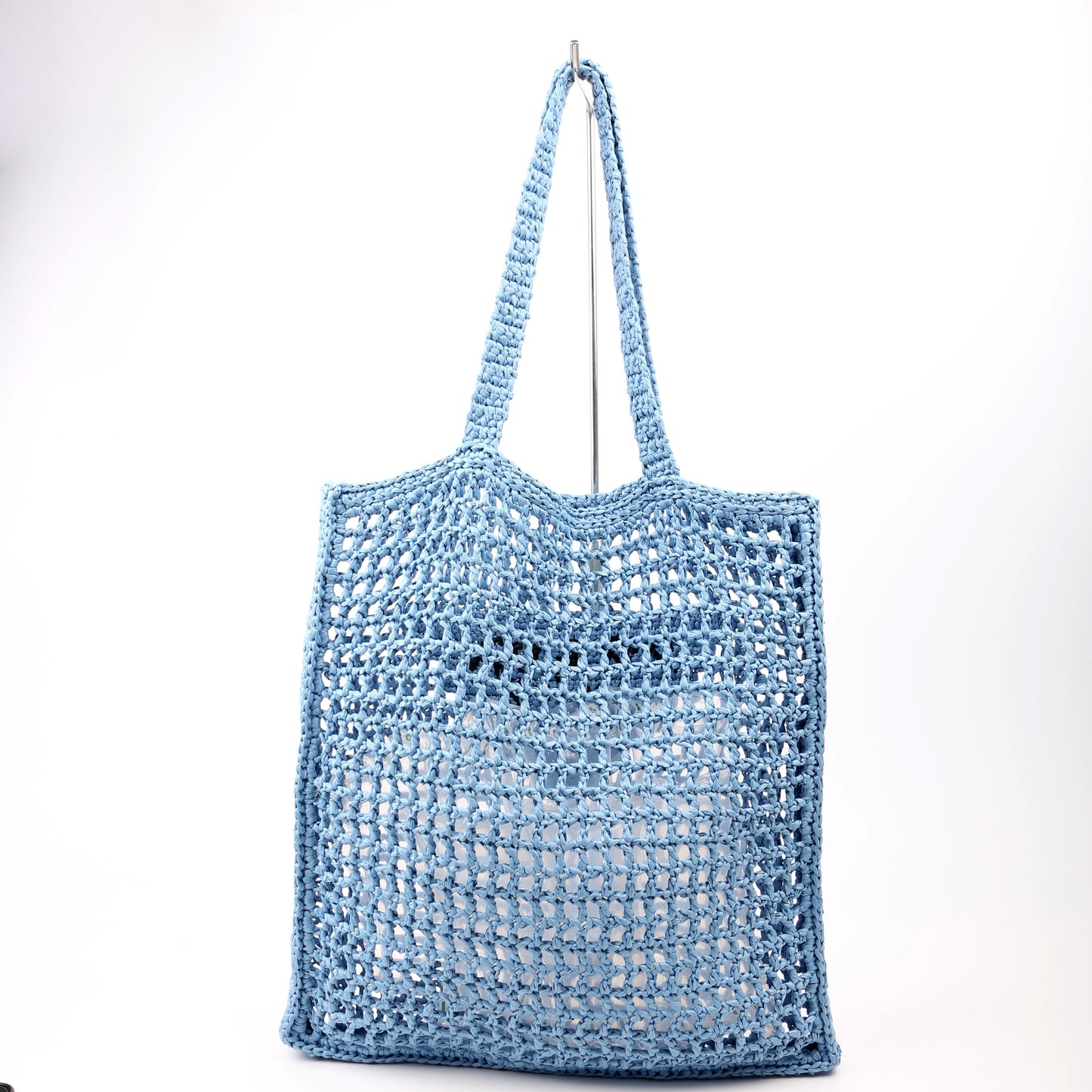 Prada Crochet Tote Bag Raffia Blue