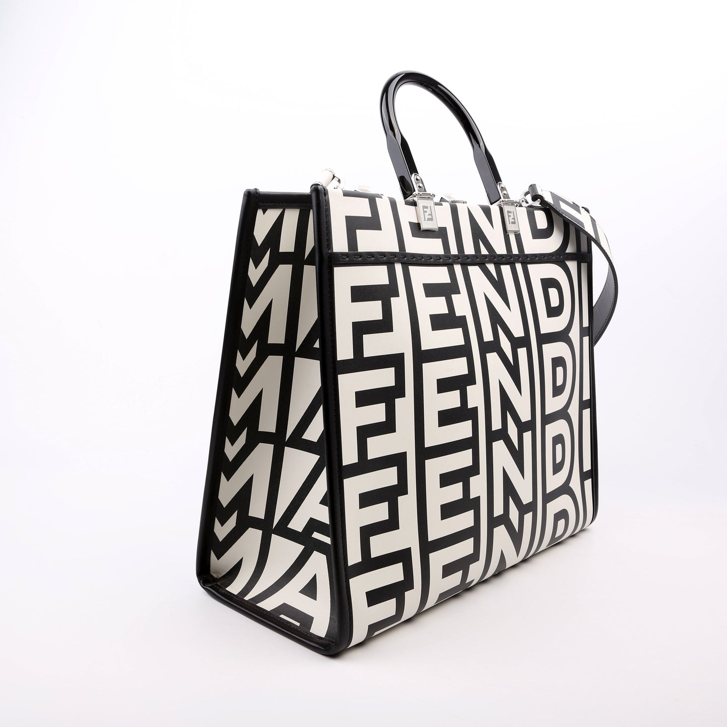 Fendi Marc Jacobs Sunshine Shopper Bag Leather Black White Travel Bag