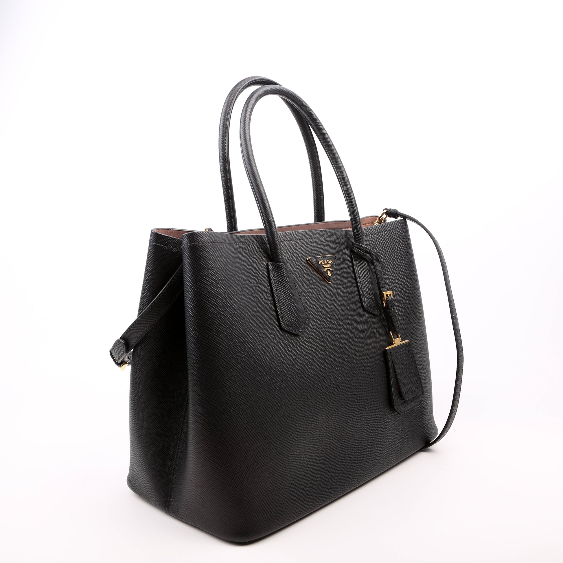 Prada Saffiano Cuir Double Bag Black Large Travel Bag