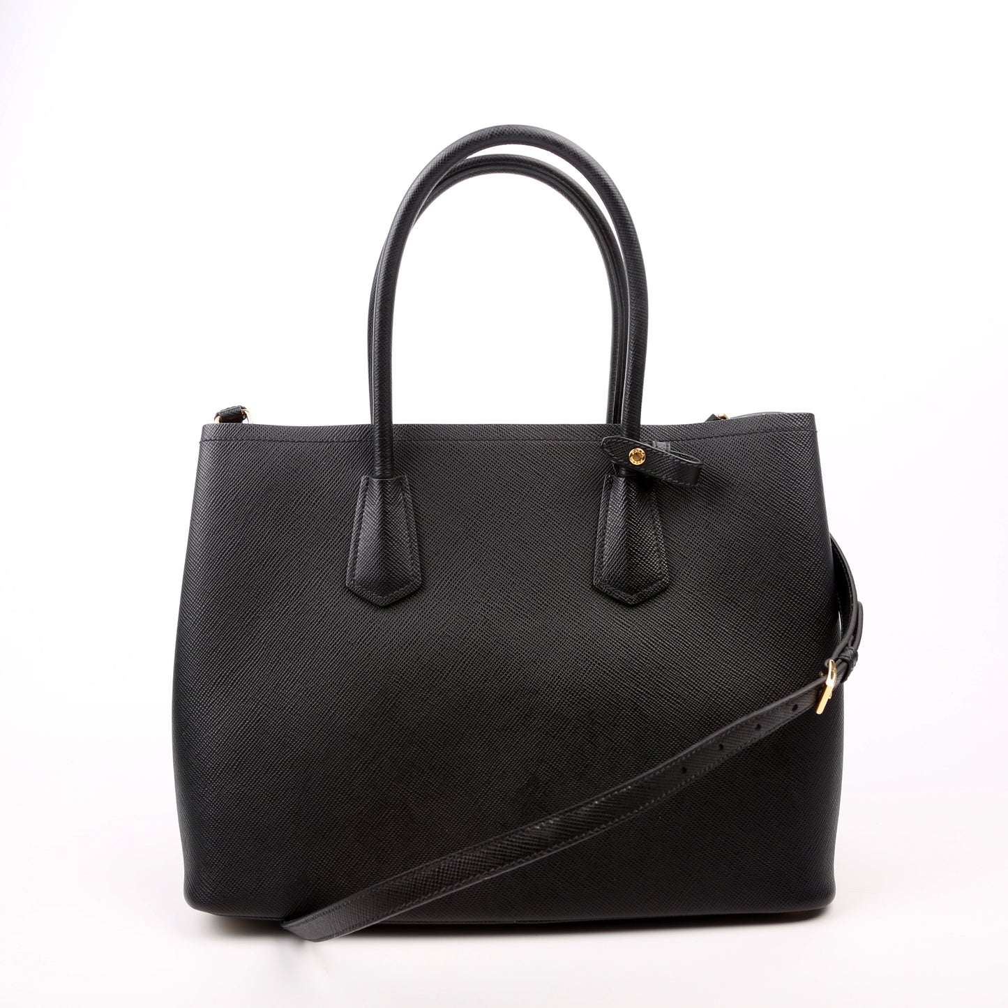 Prada Saffiano Cuir Double Bag Black Large Travel Bag
