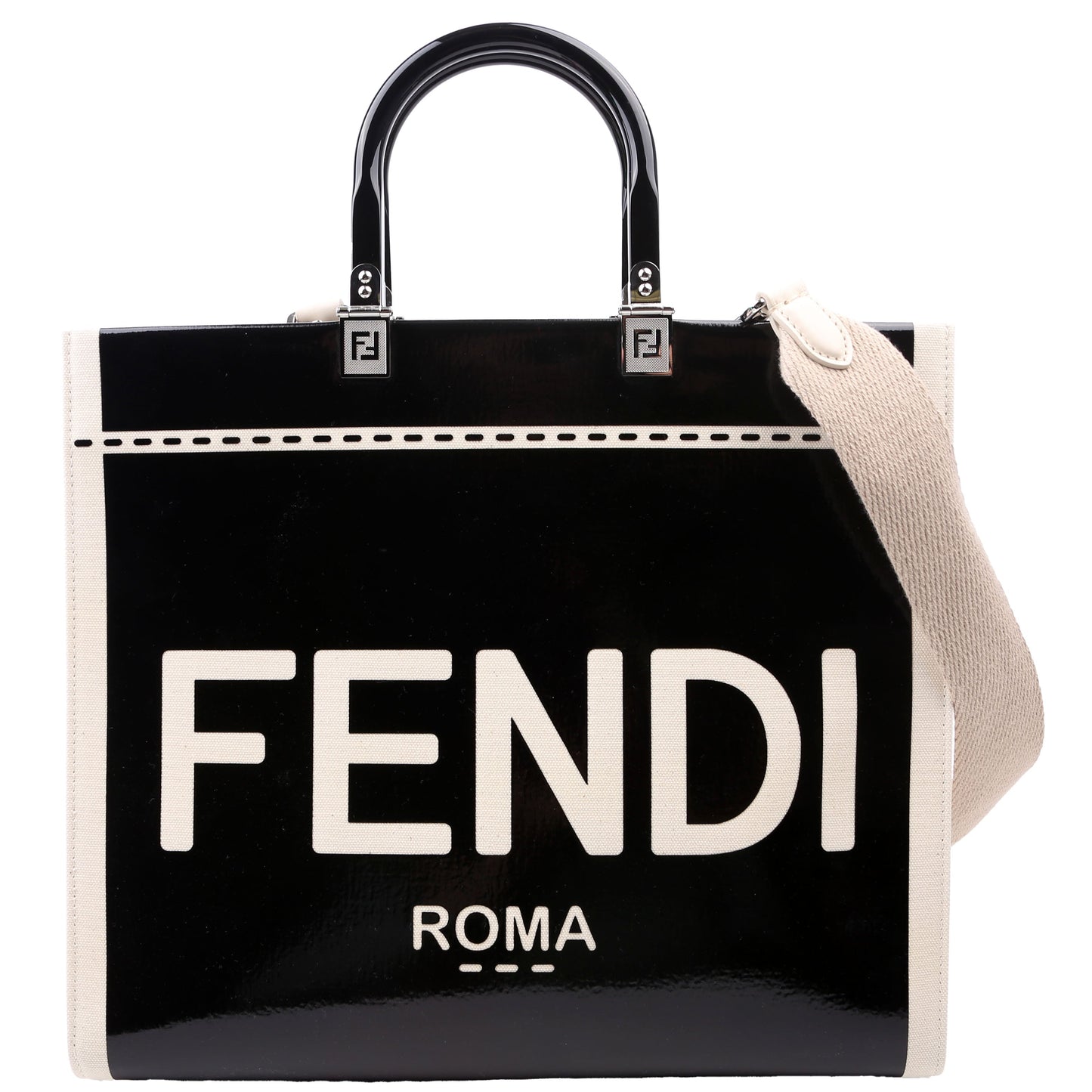 Fendi Sunshine Shopper Vinyl Bag Canvas Patent Black Travel Bag