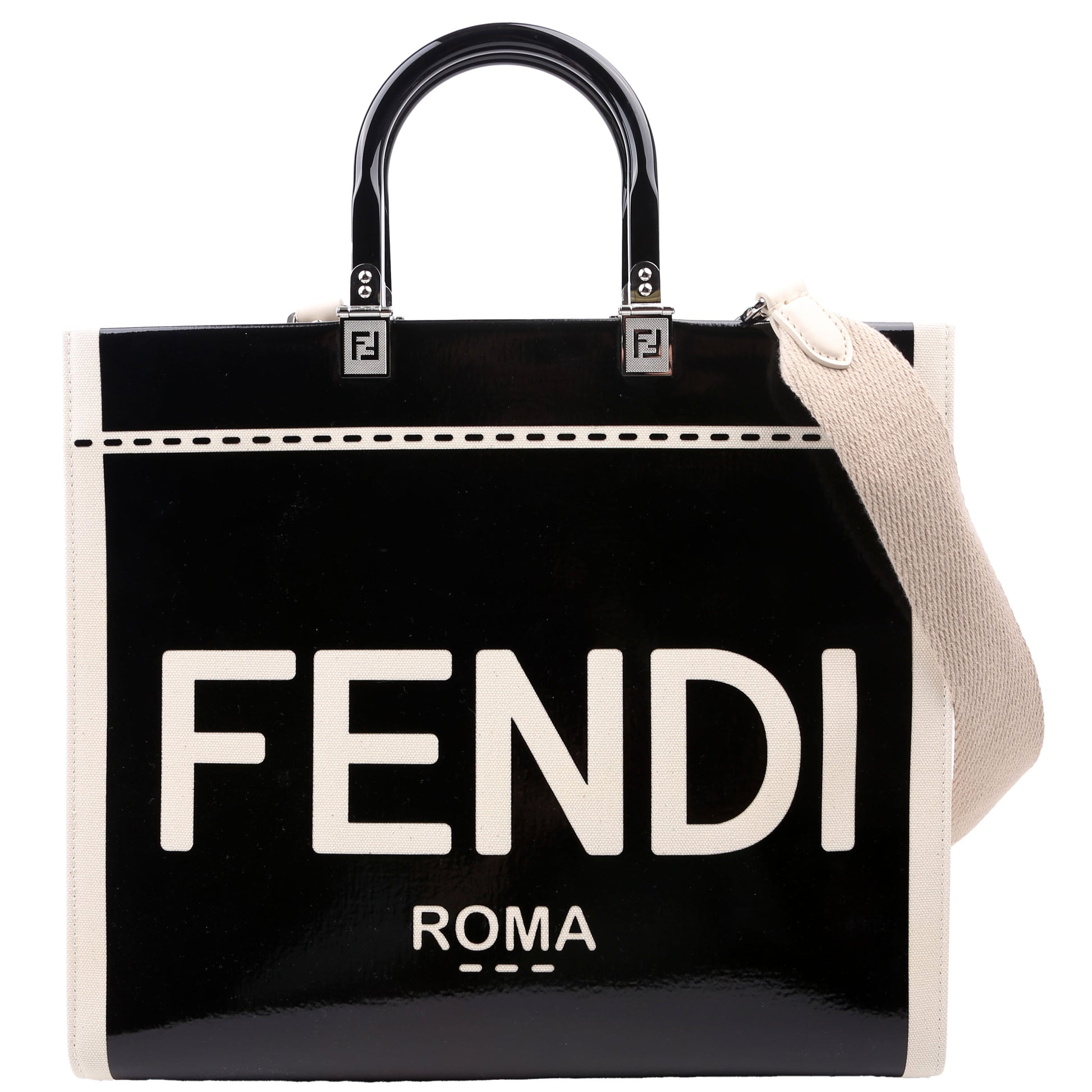 Fendi Sunshine Shopper Vinyl Bag Canvas Patent Black Travel Bag