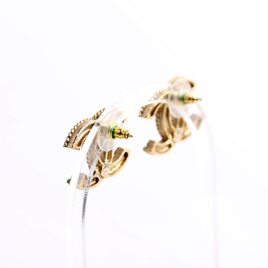Chanel Crystal/Pearly CC Medium Stud Earrings Gold