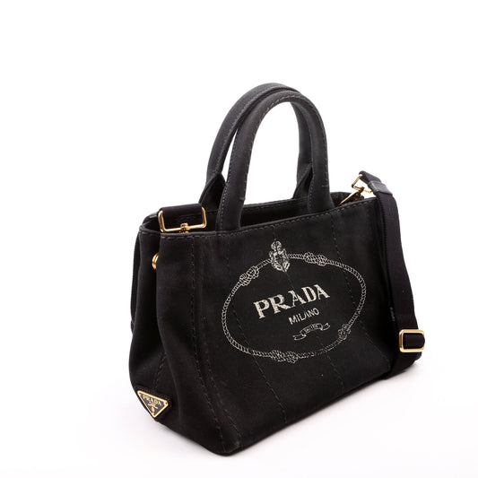 Prada Canapa Tote Bag Canvas Black