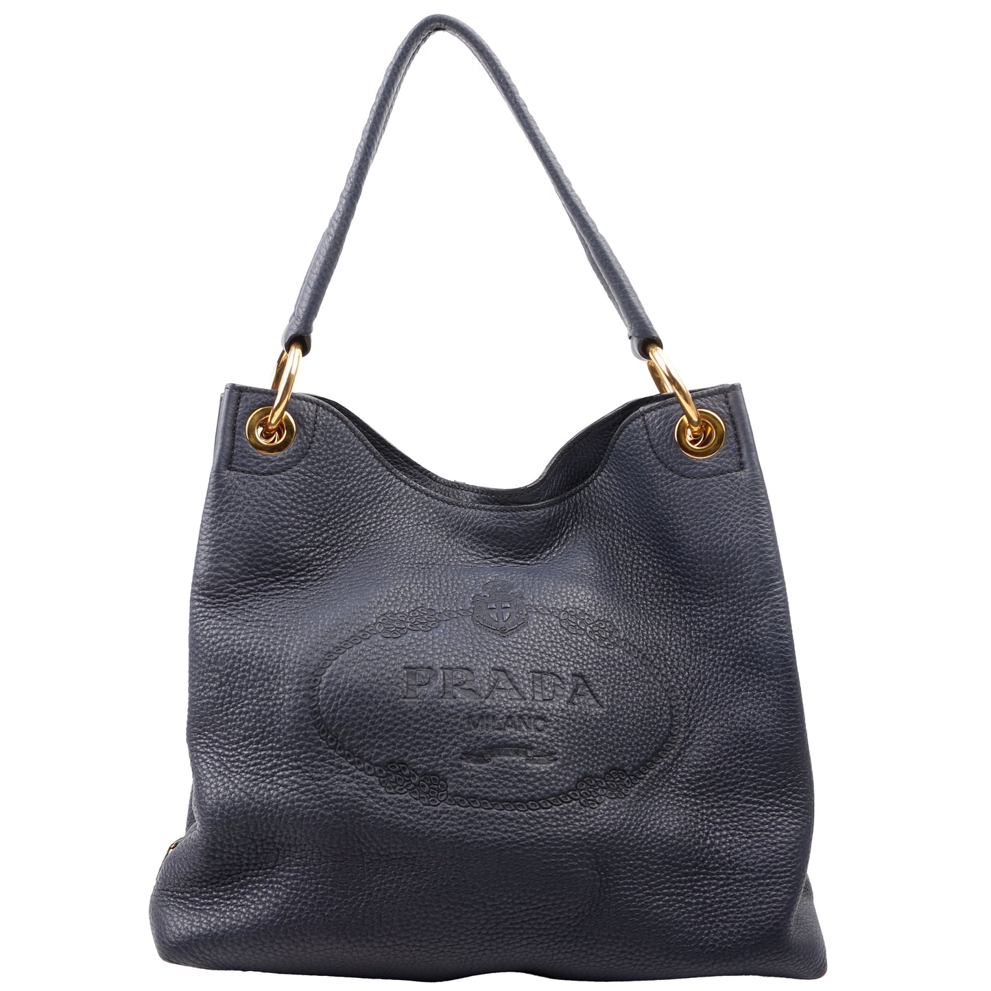 Prada Vitello Daino Phenix Hobo Navy Bag Travel Bag