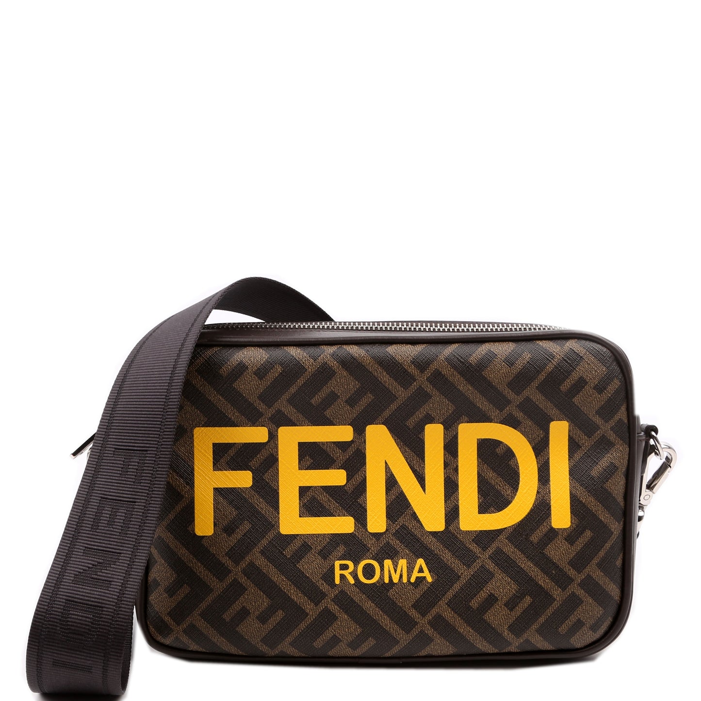 Fendi 7M0286 Zucca Roma Camera Case Bag Leather Brown Logo Travel Bag