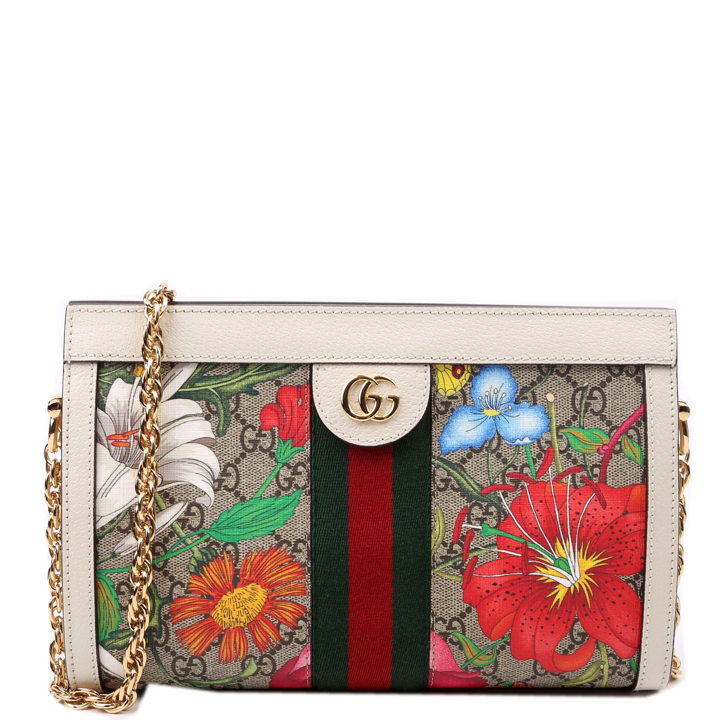 Gucci GG Supreme Flora Ophidia White Small Chain Travel Bag White 3