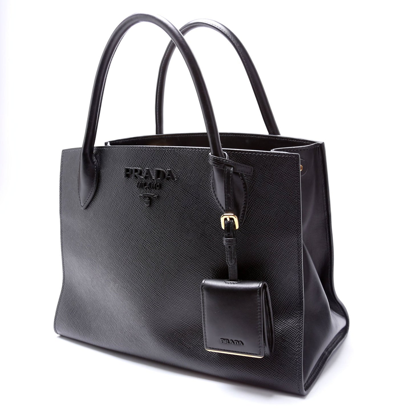Prada Saffiano Cuir Monochrome Top Handle Tote Bag Black