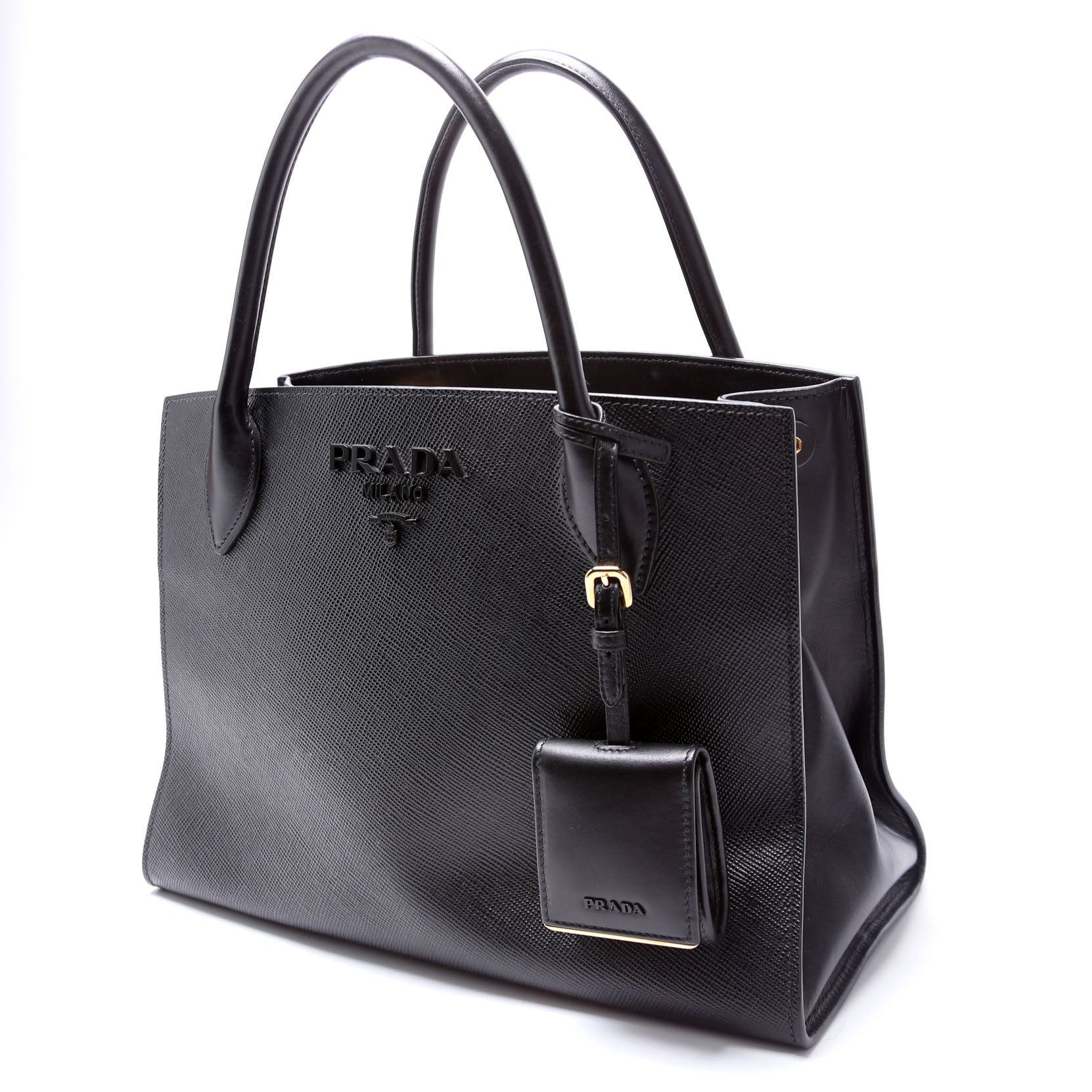 Prada Saffiano Cuir Monochrome Top Handle Tote Bag Black