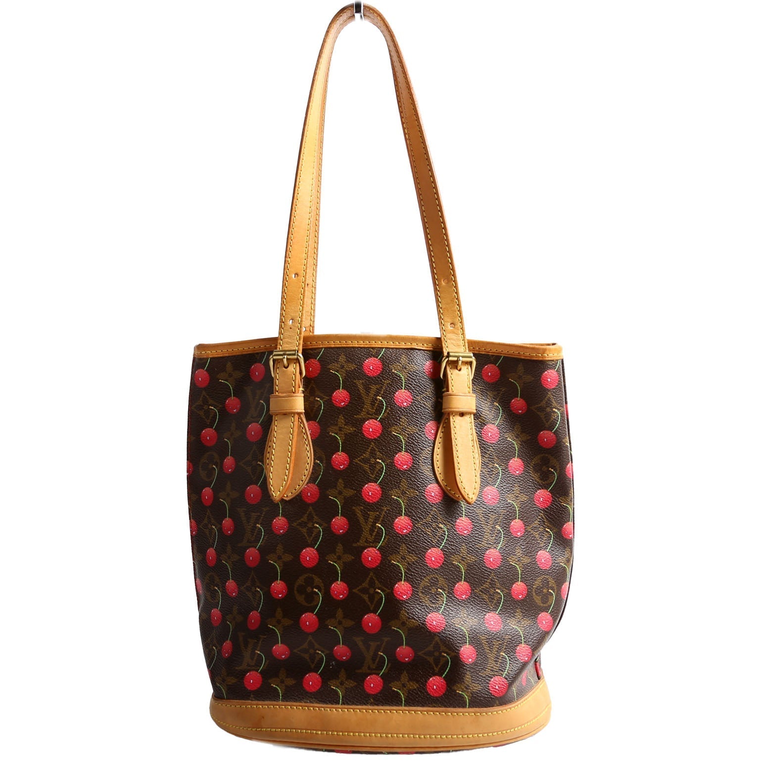 Louis Vuitton Petit Bucket Cerises Brown Red Bucket Bag