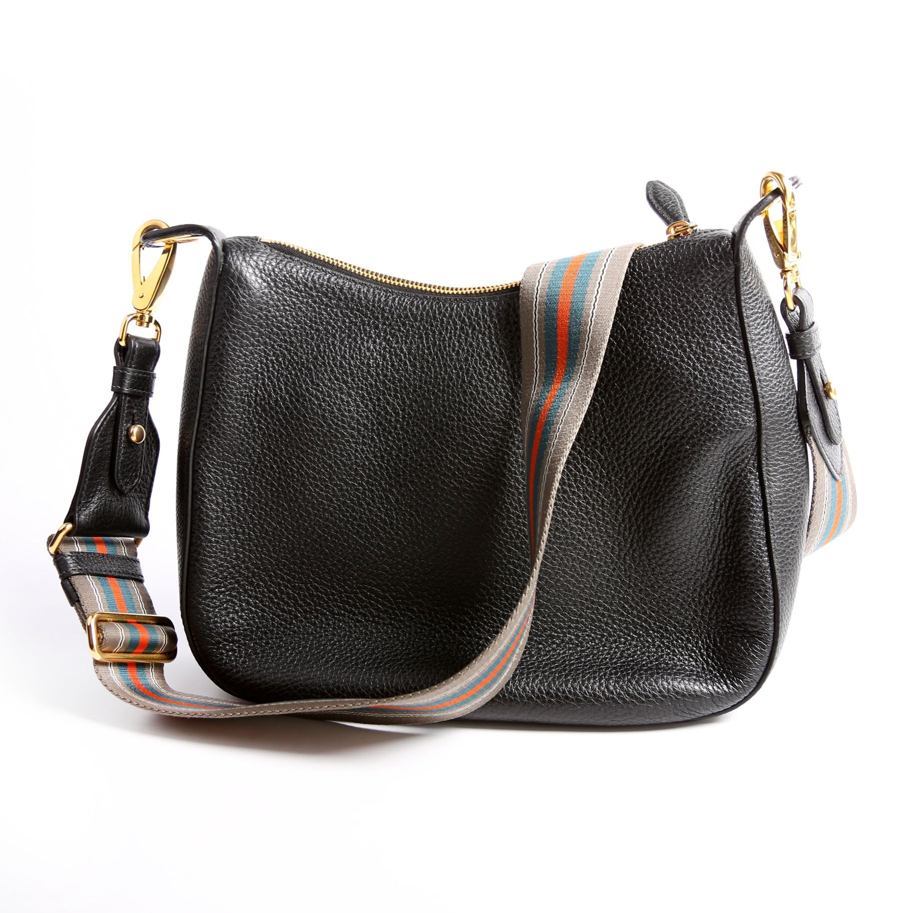 Prada Vitello Phenix Zip Messenger Hobo Bag Black Small Travel Bag