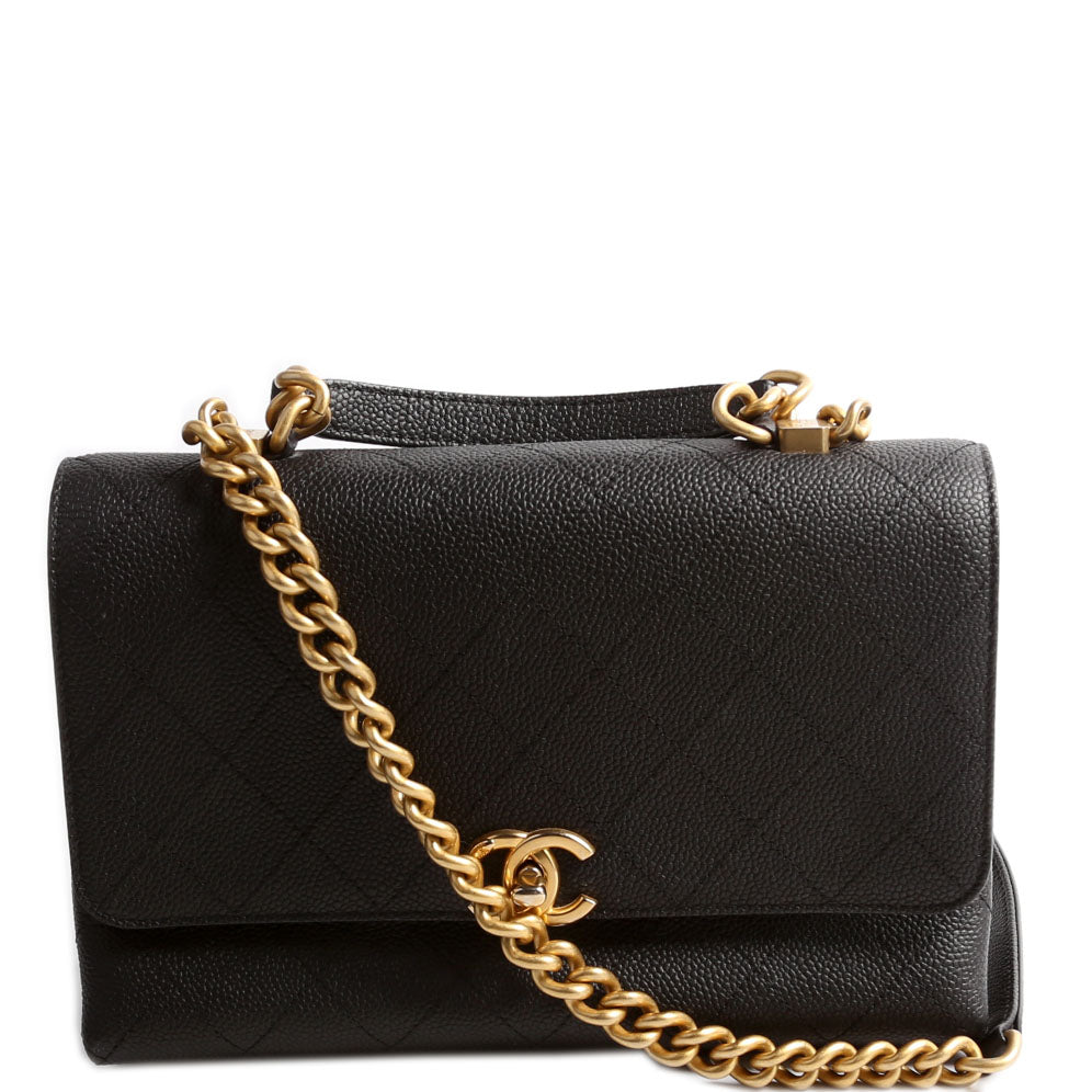 Chanel Quilted Caviar Diamond Top Handle Flap Handbag