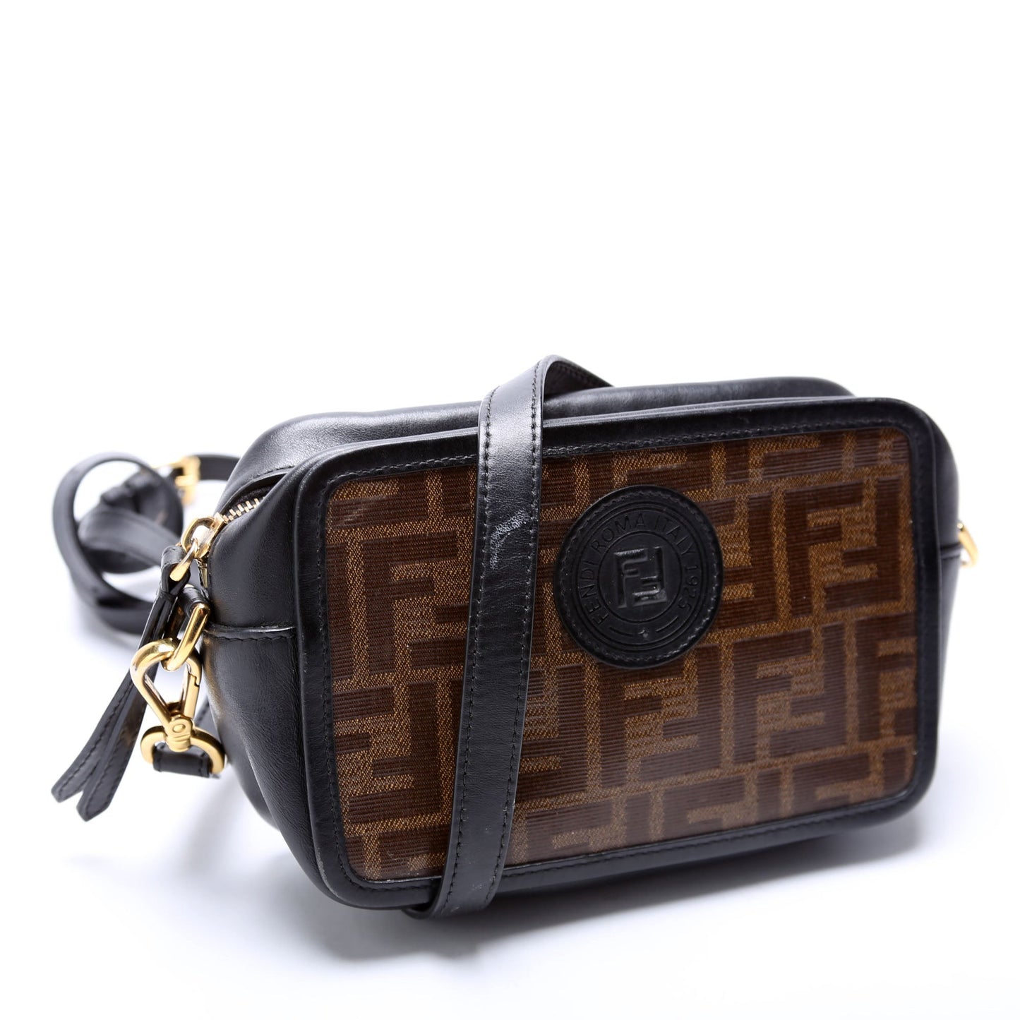 Fendi 8Bs019 Zucca Coated Camera Bag Canvas Brown Mini Travel Bag