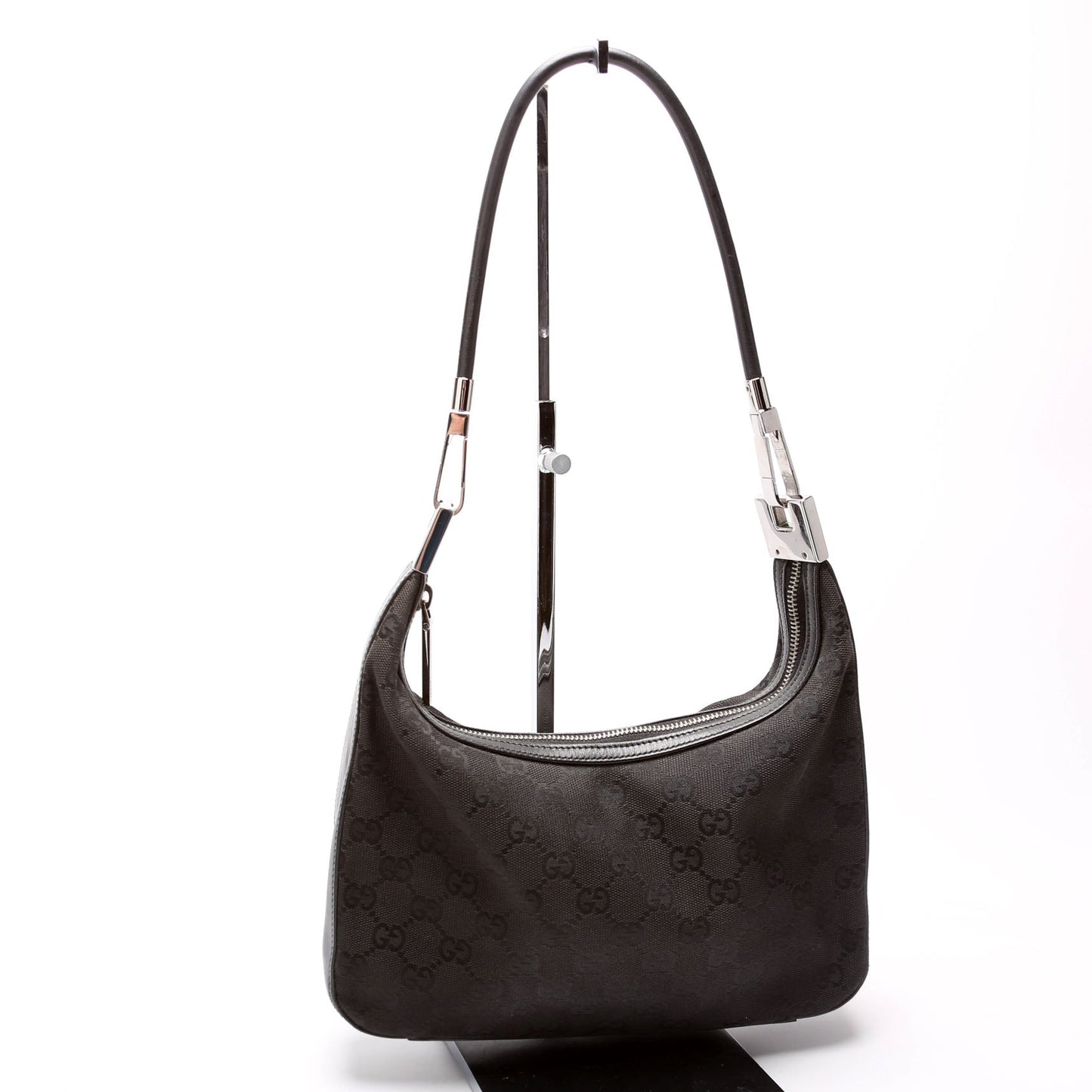 Gucci GG Clasp Canvas Black Small Shoulder Bag