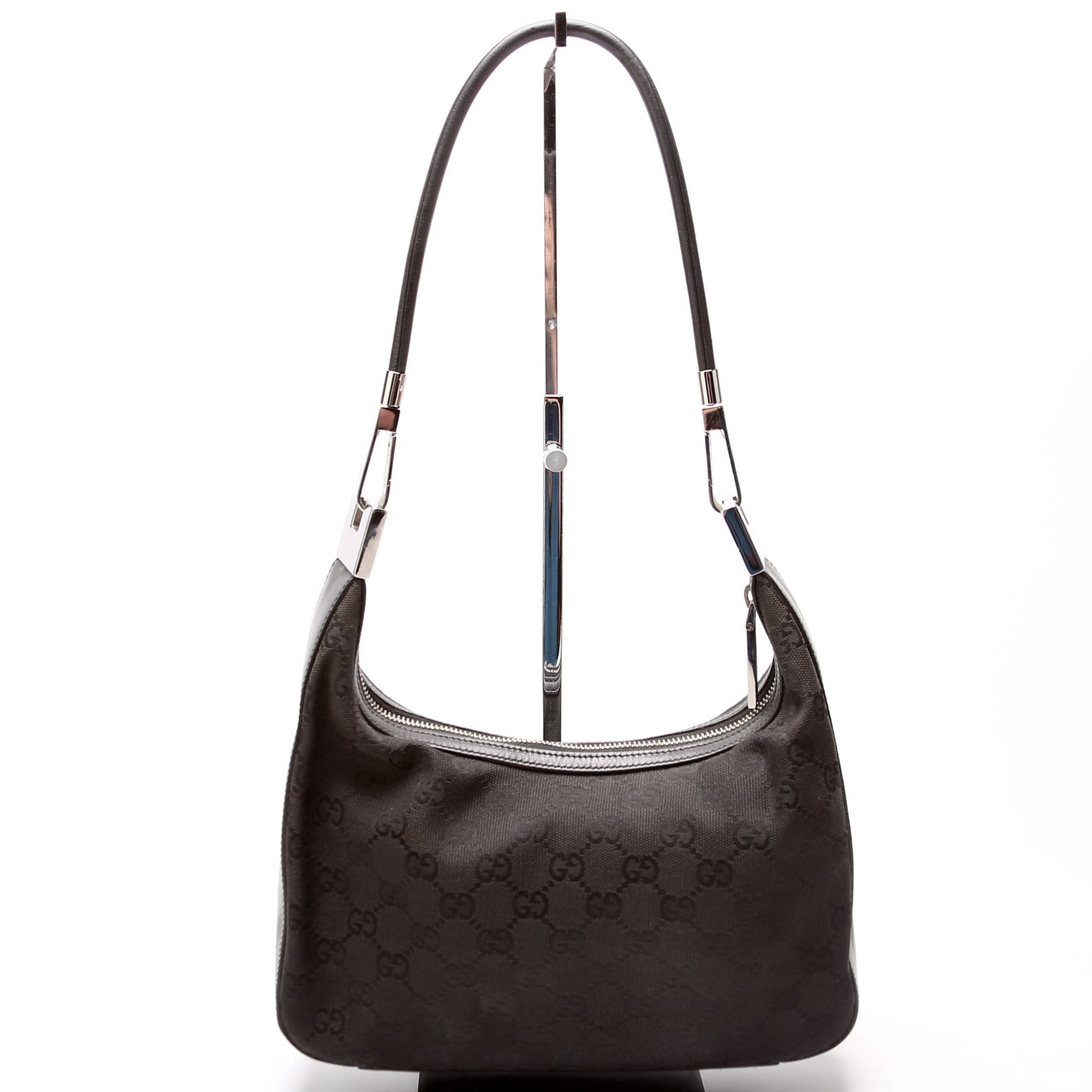 Gucci GG Clasp Canvas Black Small Shoulder Bag