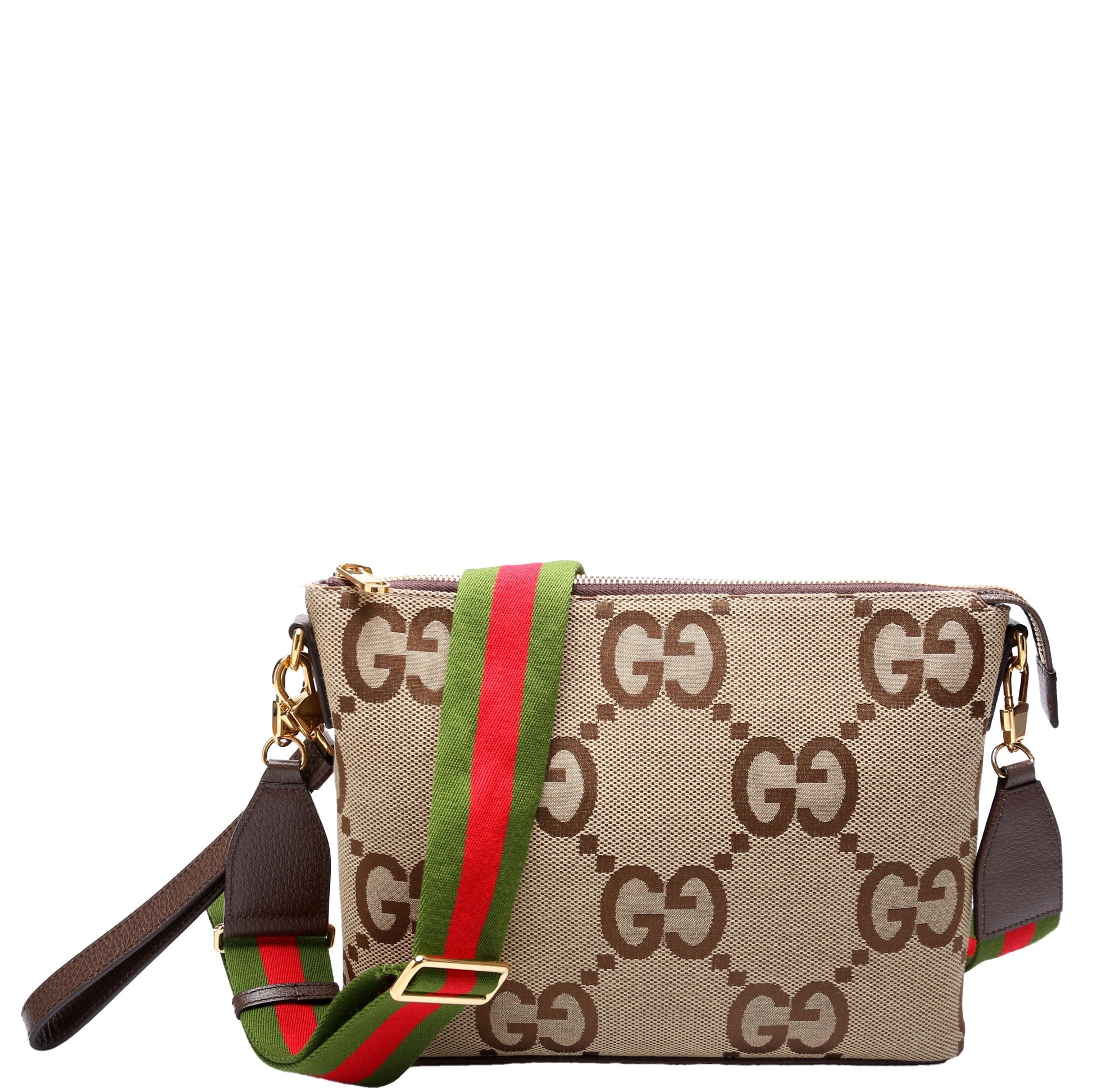Gucci Jumbo GG Messenger Brown Red Green Gold Travel Bag