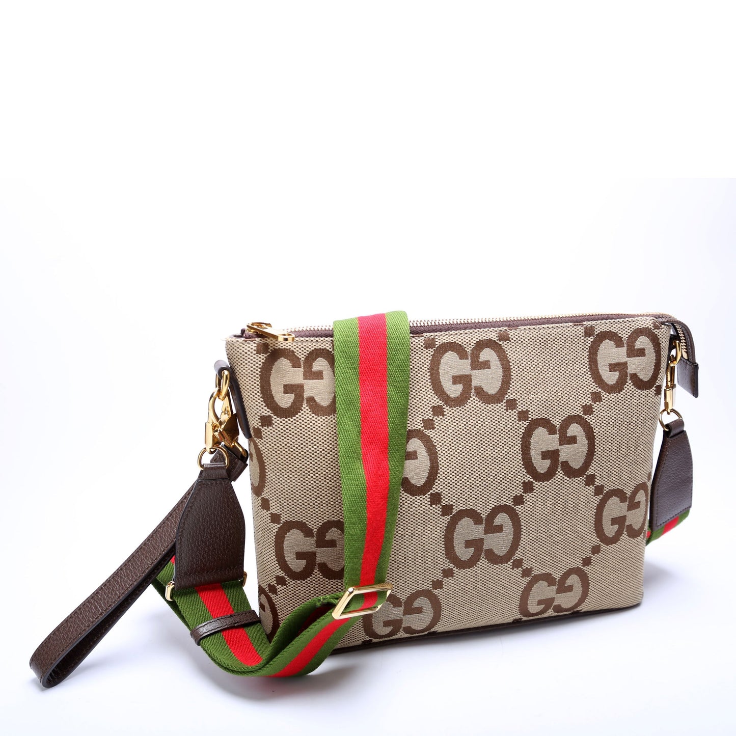 Gucci Jumbo GG Messenger Brown Red Green Gold Travel Bag