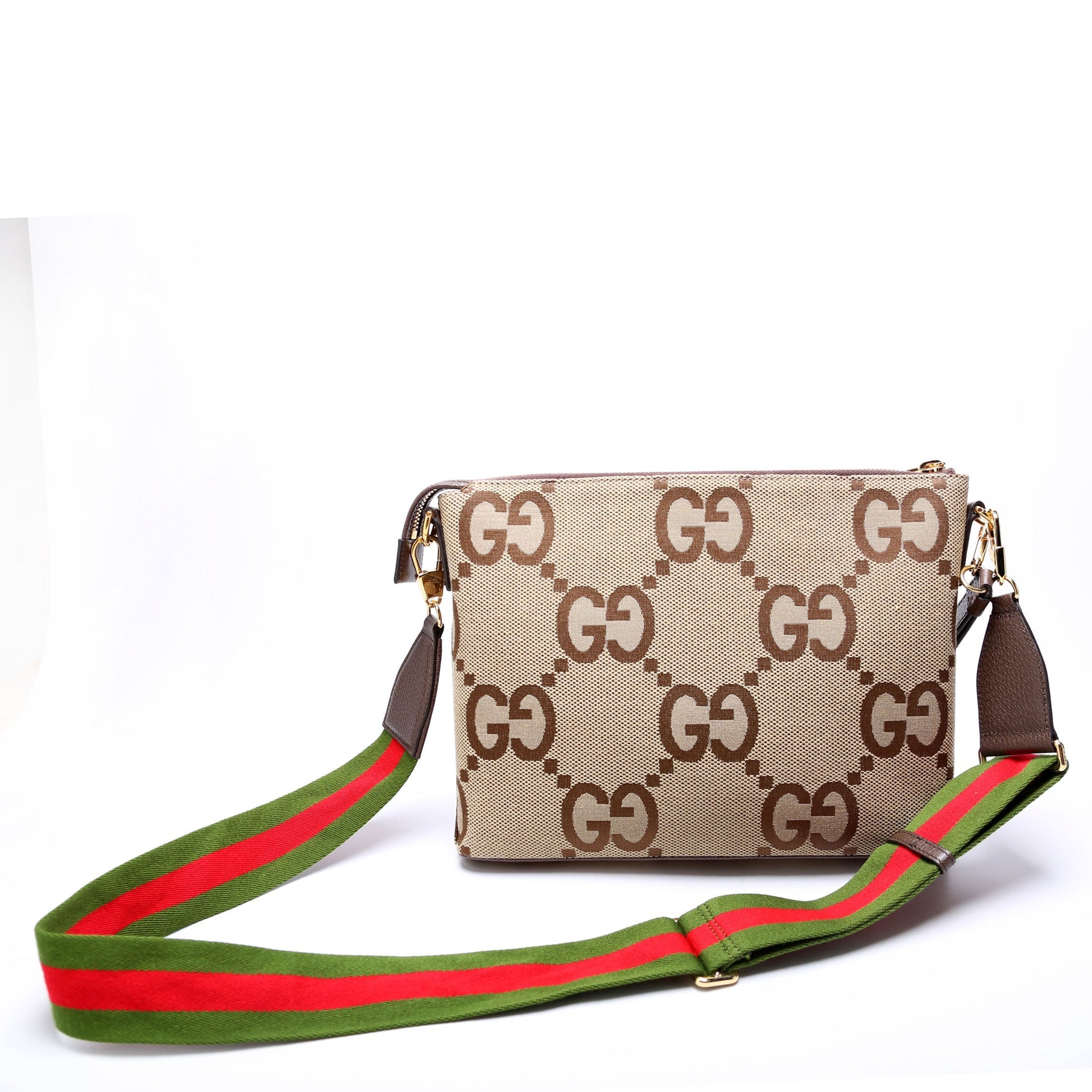 Gucci Jumbo GG Messenger Brown Red Green Gold Travel Bag