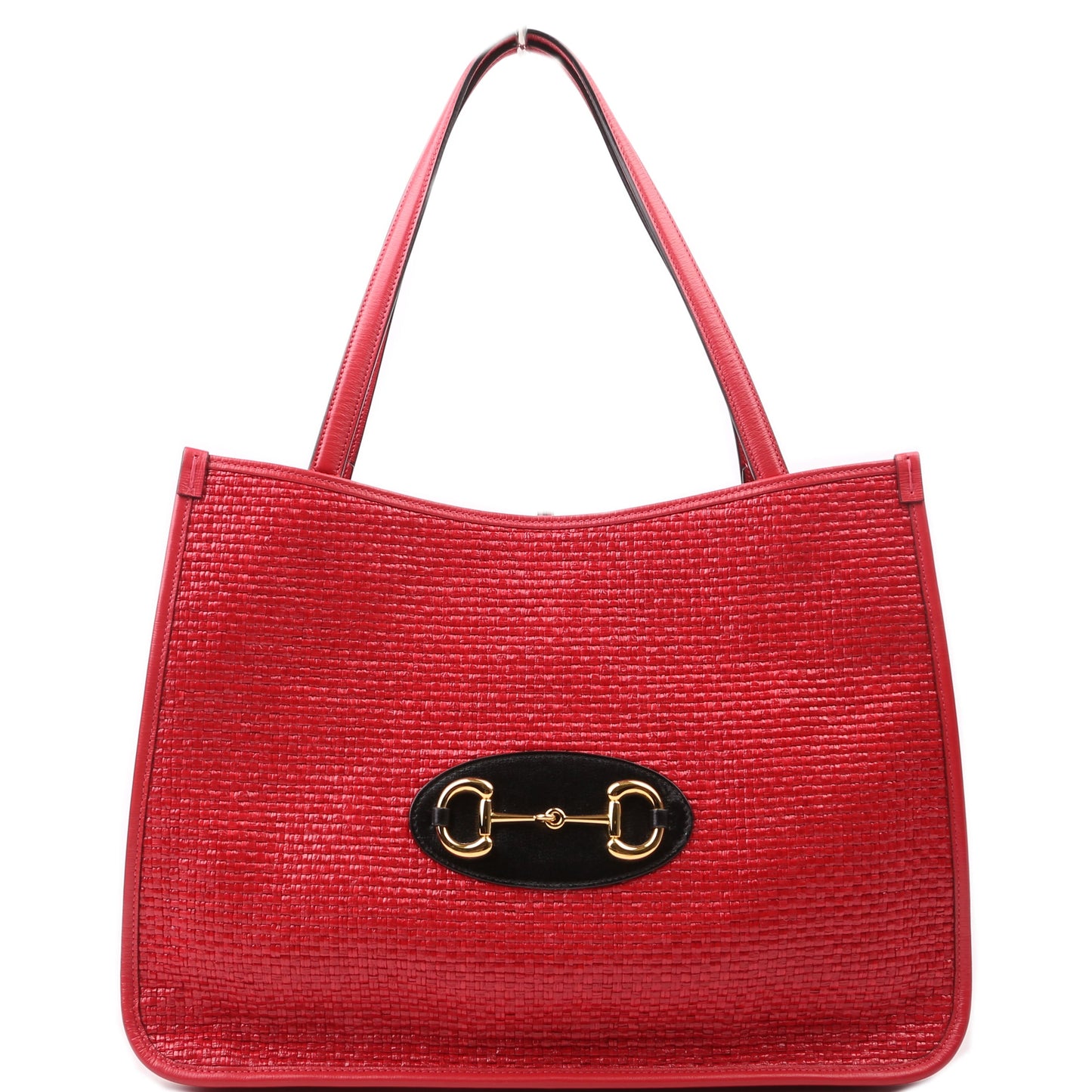Gucci Horsebit Raffia Red Tote Bag