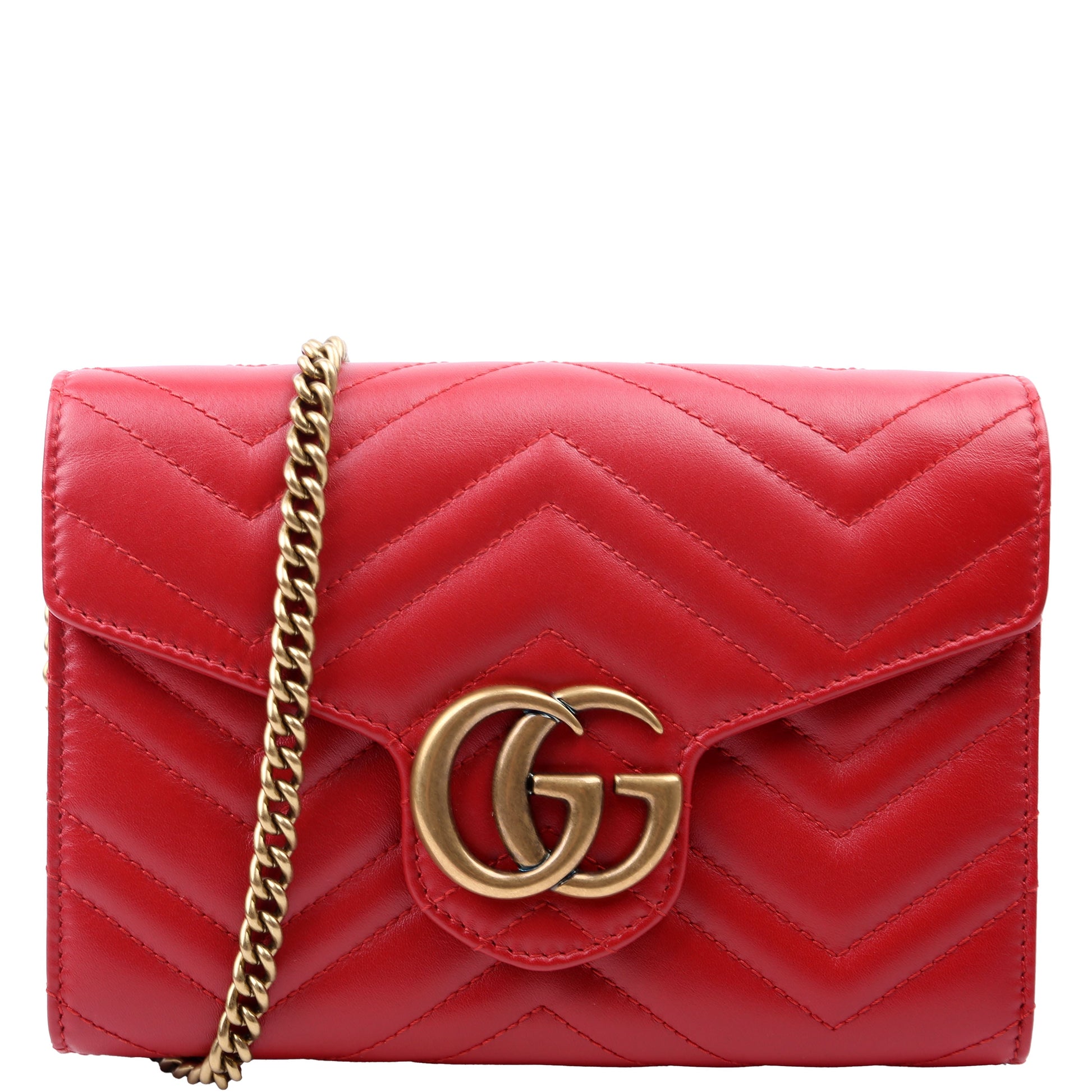 Gucci Marmont Red Chain Wallet Case Red 1