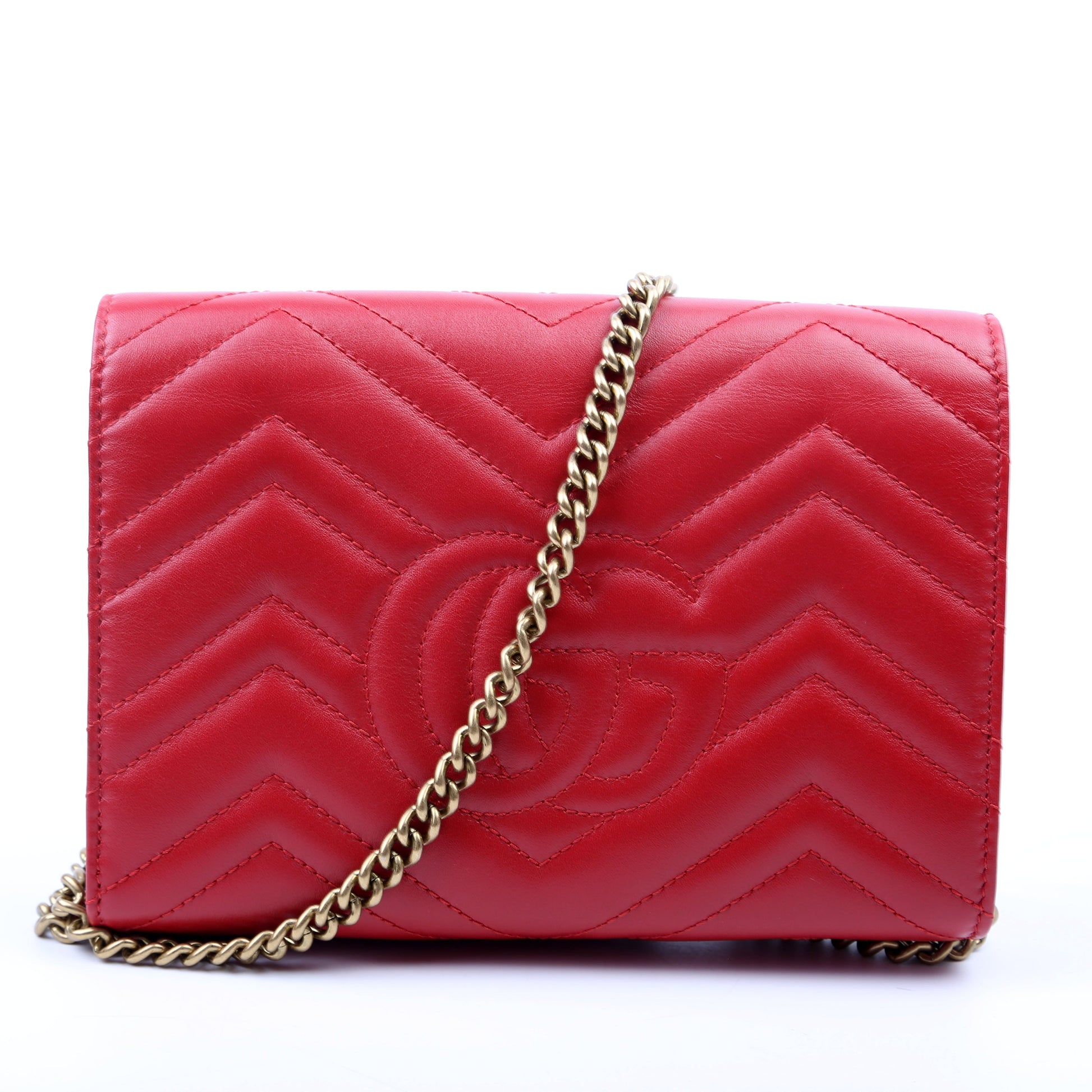 Gucci Marmont Red Chain Wallet Case Red 1