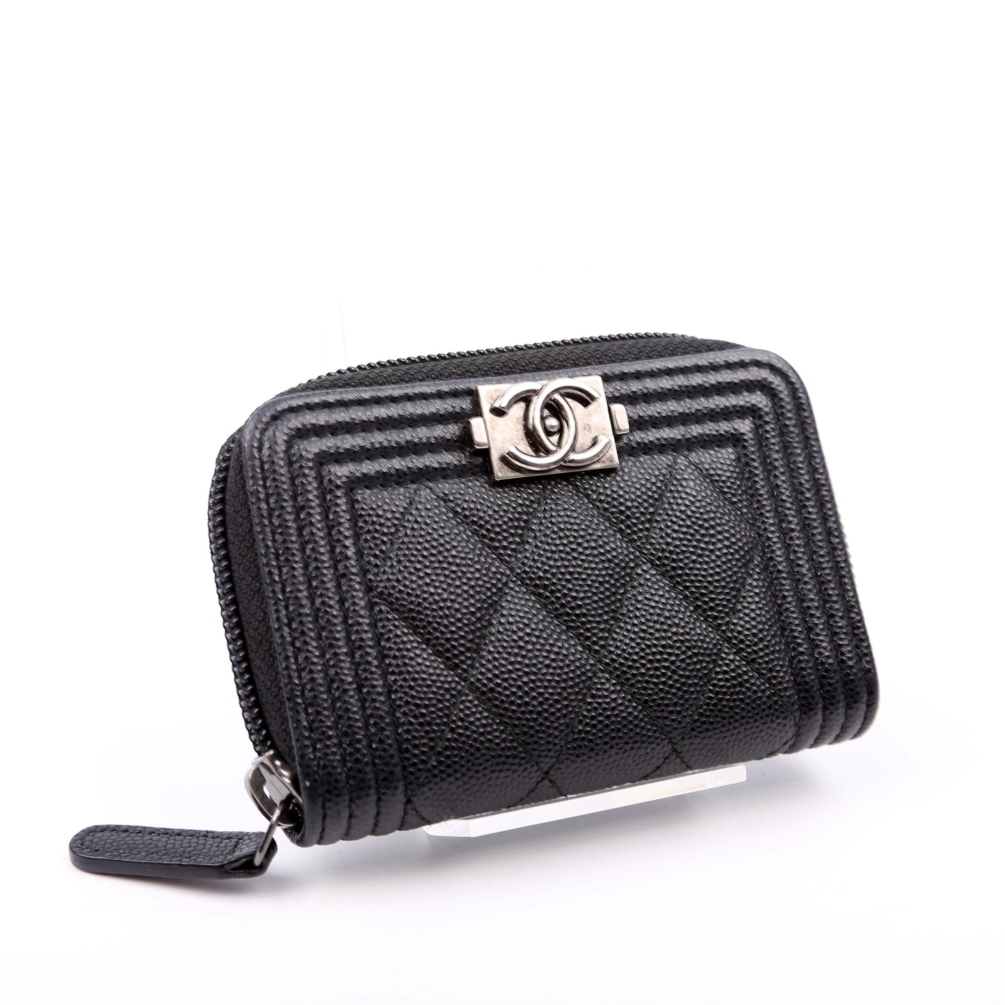Chanel Boy Zip Around Coin Purse Quilted Caviar 23M Black