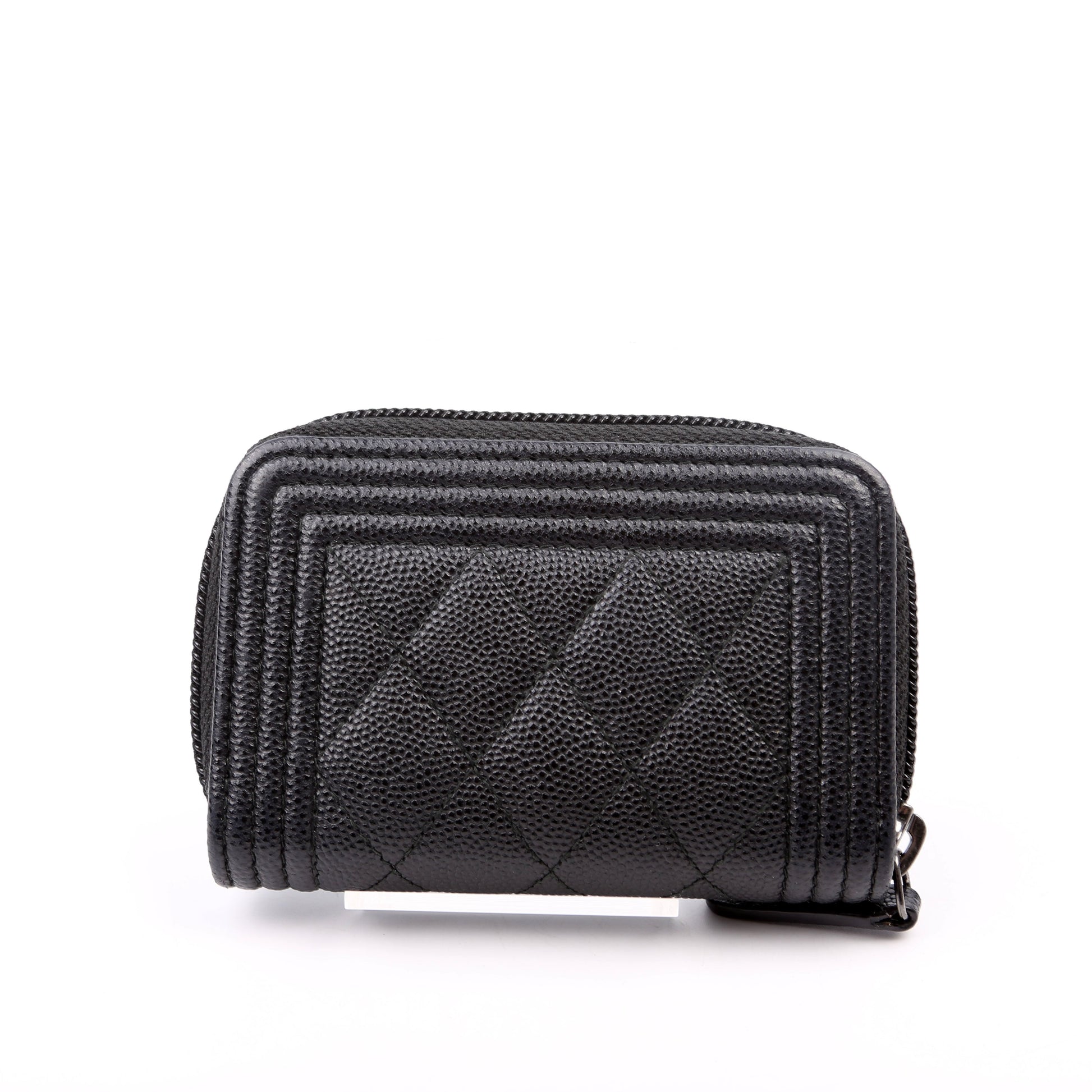 Chanel Boy Zip Around Coin Purse Quilted Caviar 23M Black