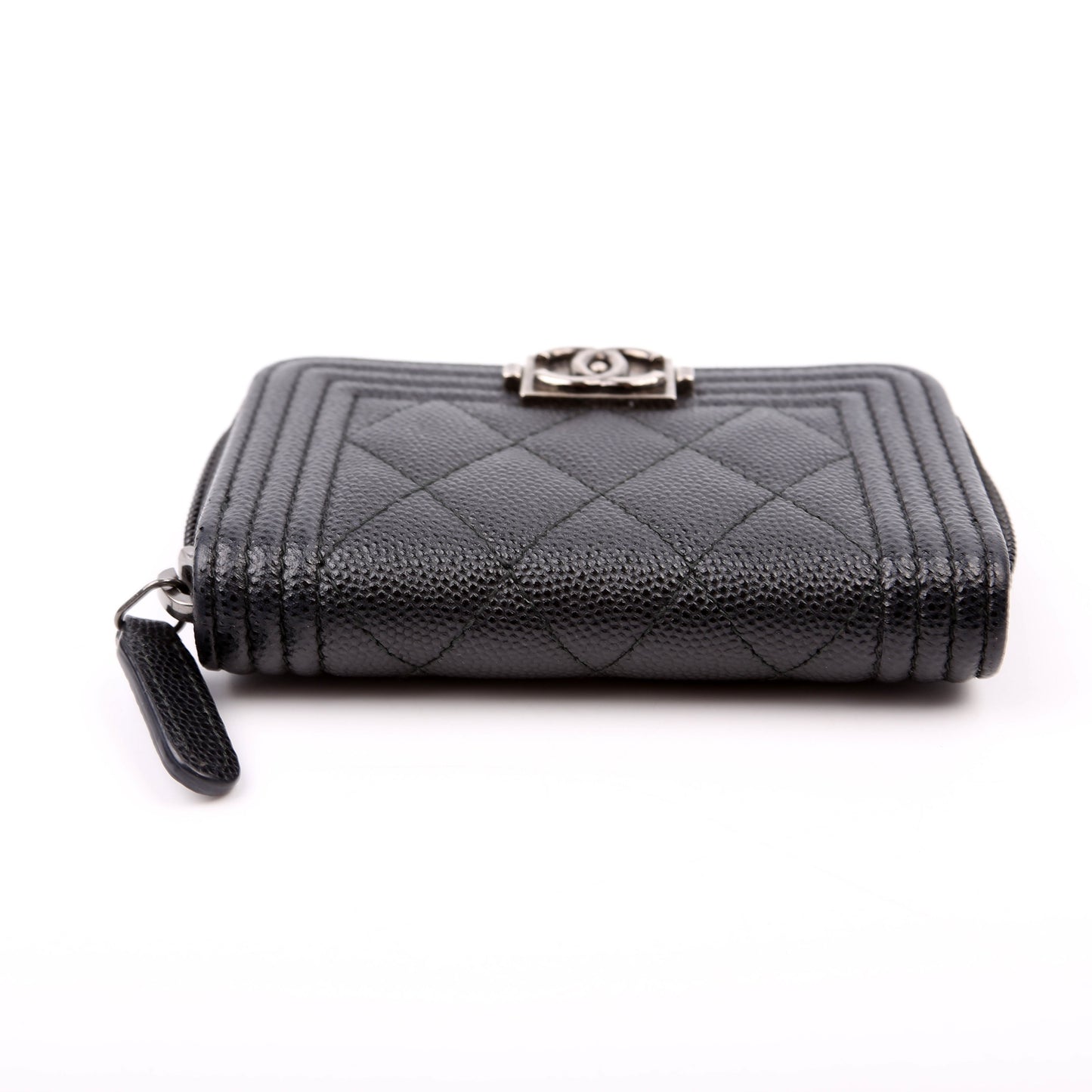 Chanel Boy Zip Around Coin Purse Quilted Caviar 23M Black