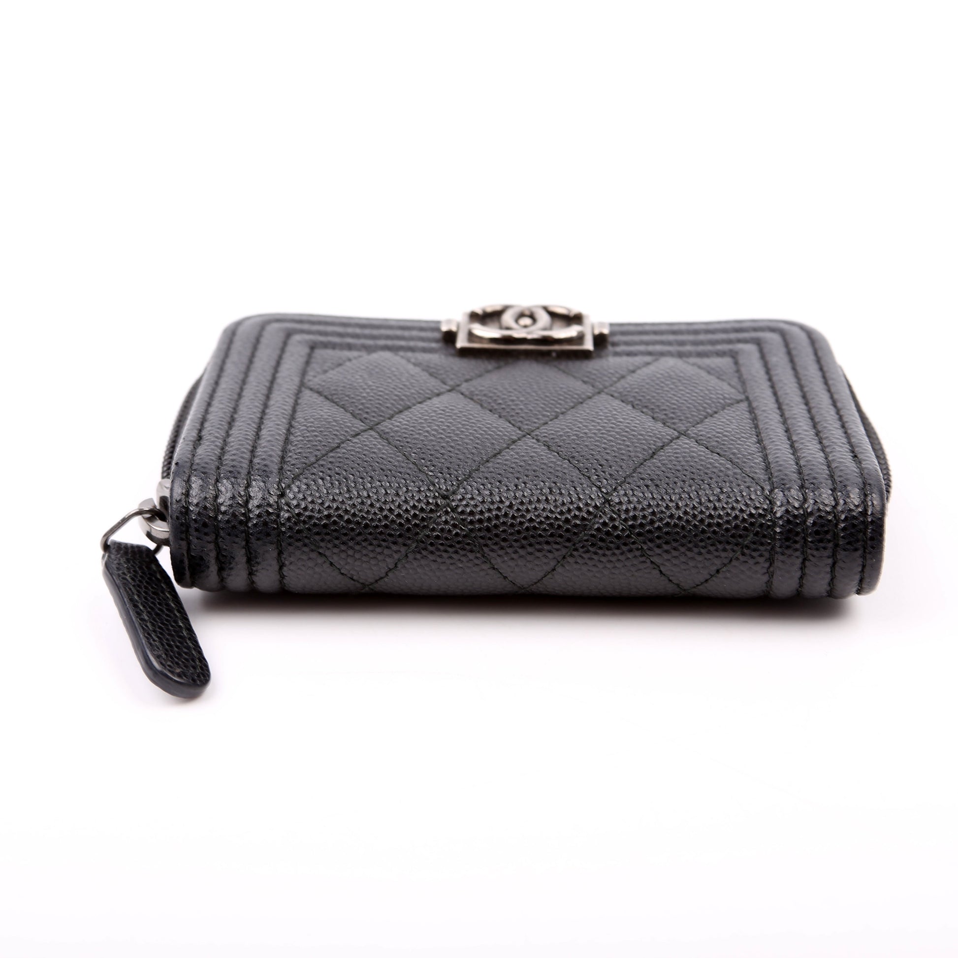 Chanel Boy Zip Around Coin Purse Quilted Caviar 23M Black